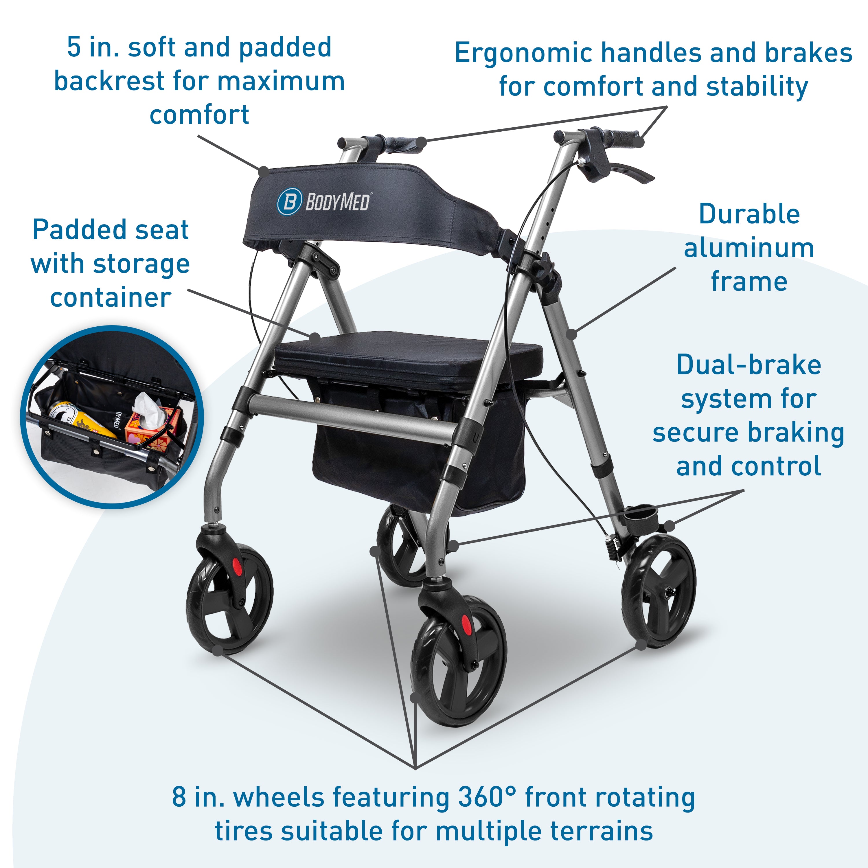 Bodymed Rollator With 8" Wheels