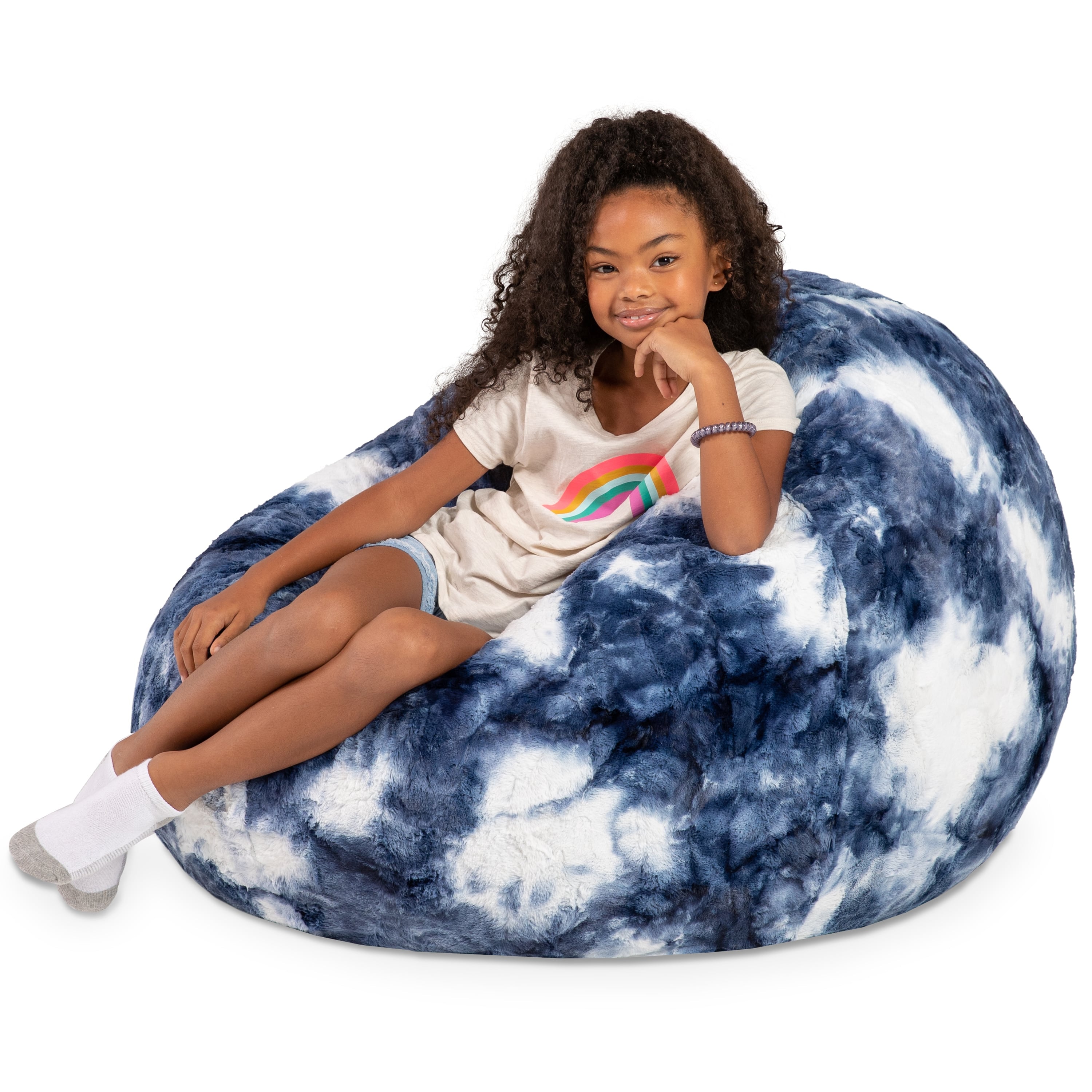 Jaxx Cocoon 4 Foot Bean Bag Chair - Faux Fur, Blue & White Print