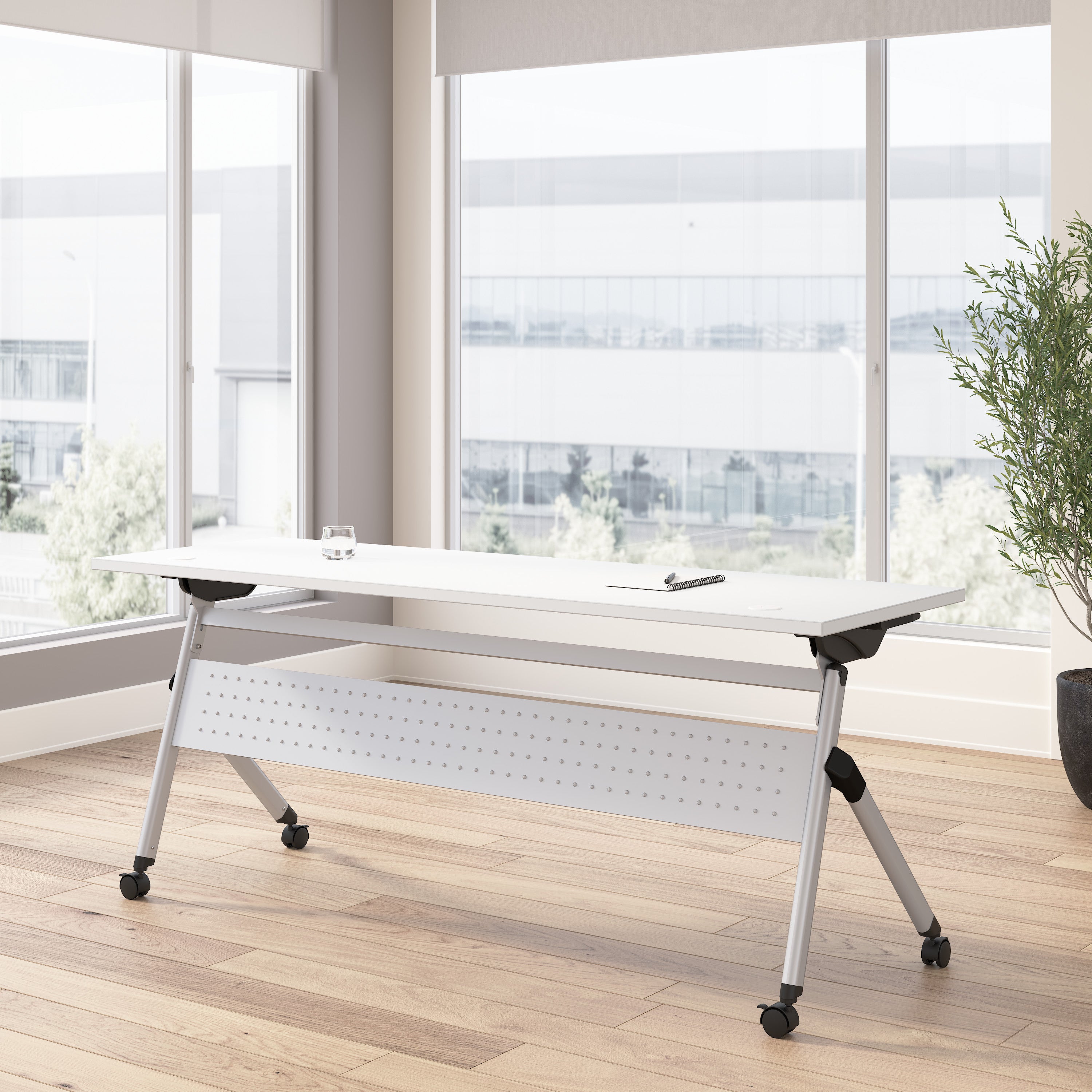 Bush Business Furniture Envision 72W Folding Training Table in White - 71.02" Width x 23.54" Depth x 29.62" Height