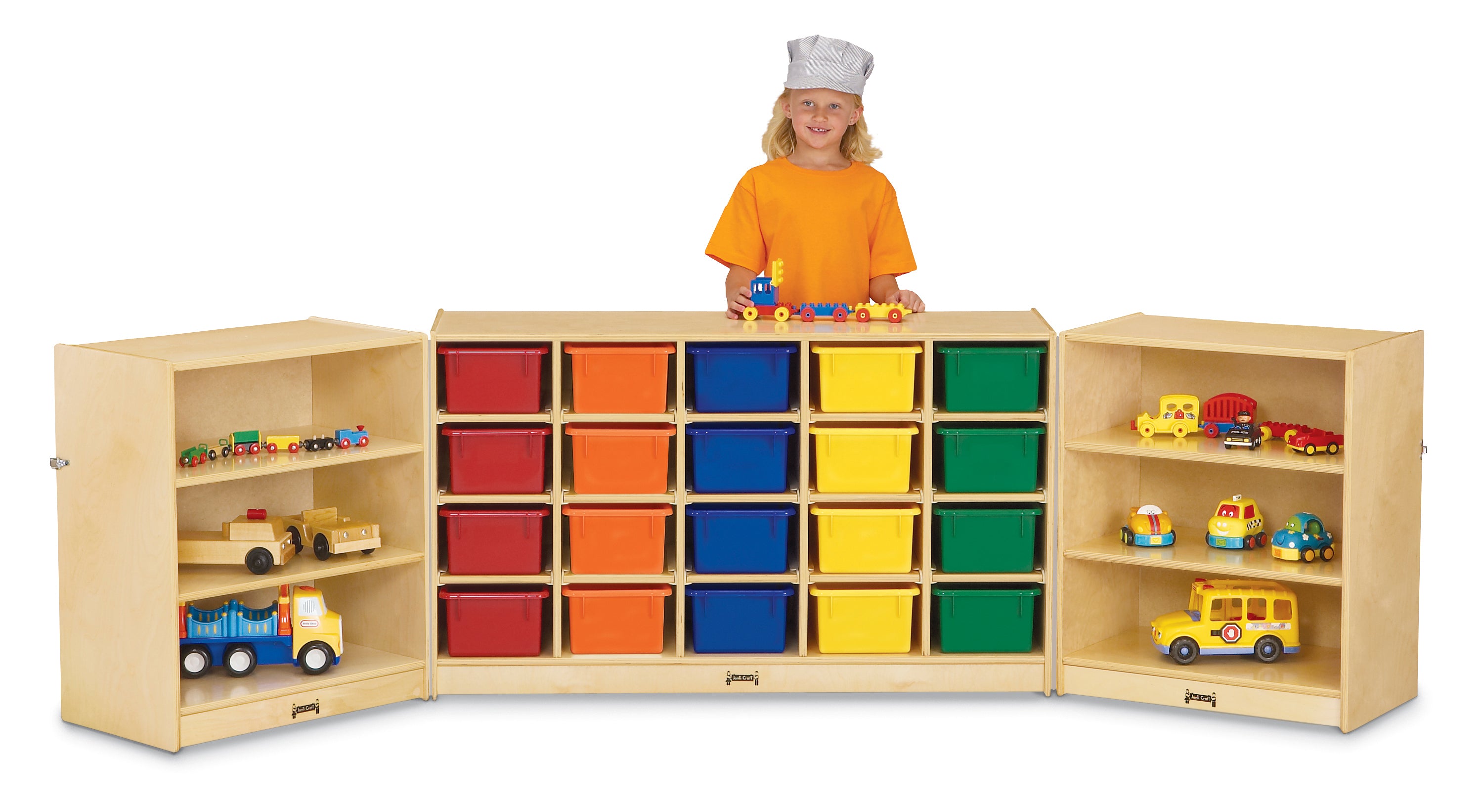 Jonti-Craft® 20 Cubbie-Tray Triple Fold-n-Lock - with Clear Trays