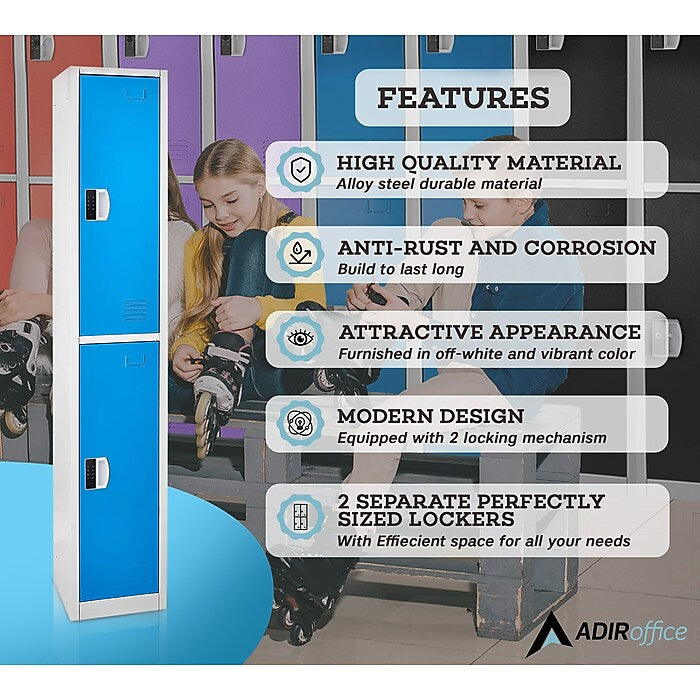72" H x 12" W  2-Tier Steel Storage Locker with Digital Lock, Blue, Pack of 4