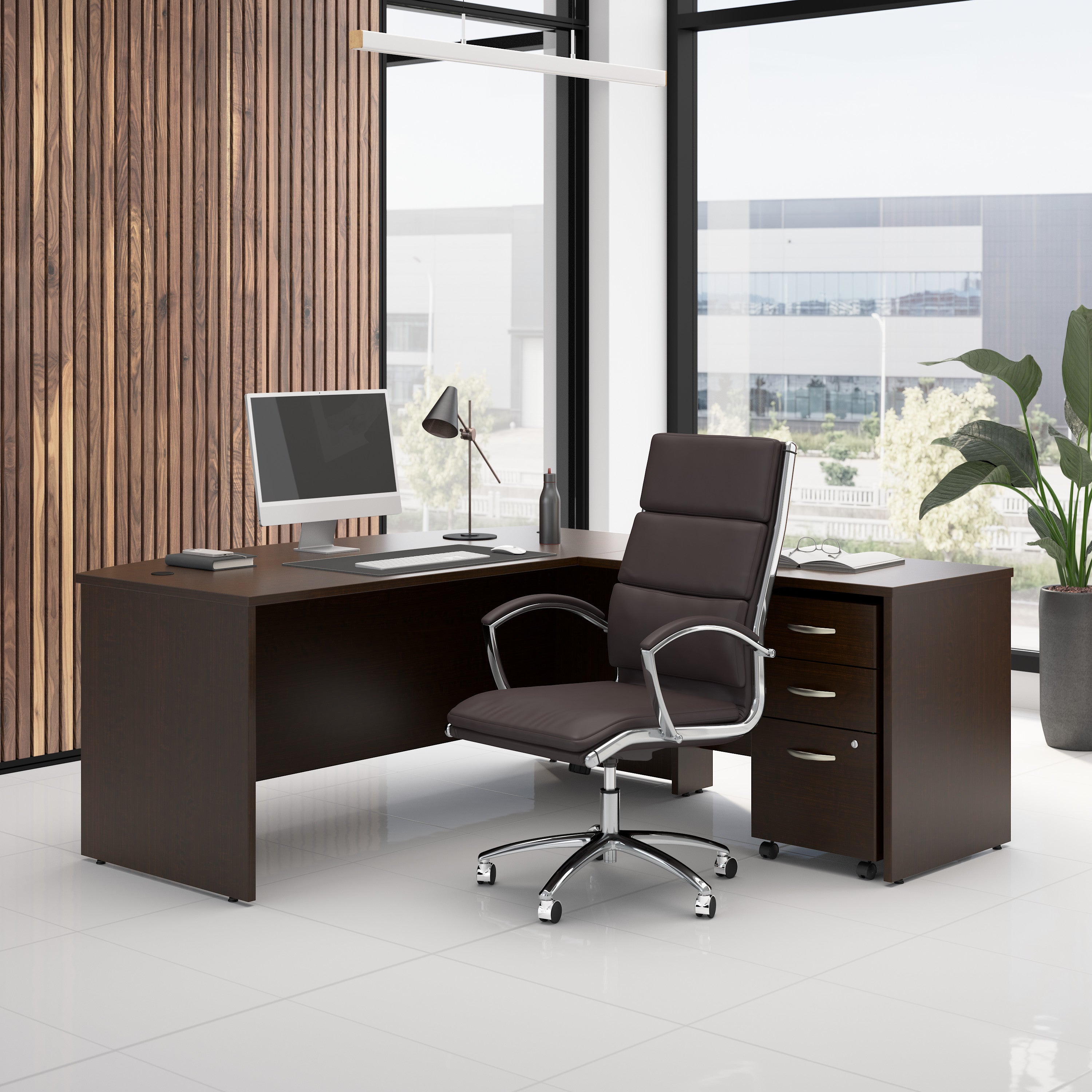 Bush Business Furniture Series C 72W Bow Front L Shaped Desk with 42W Return and Mobile File Cabinet in Mocha Cherry - 71.02" Width x 77.08" Depth x 29.84" Height