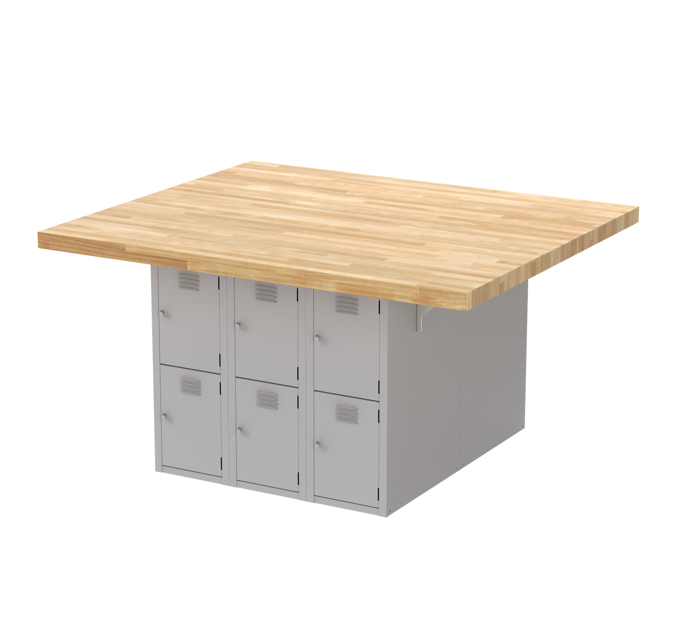 Forum Industrial Arts Four-Station Workbench with Steel Lockers W/O Vises