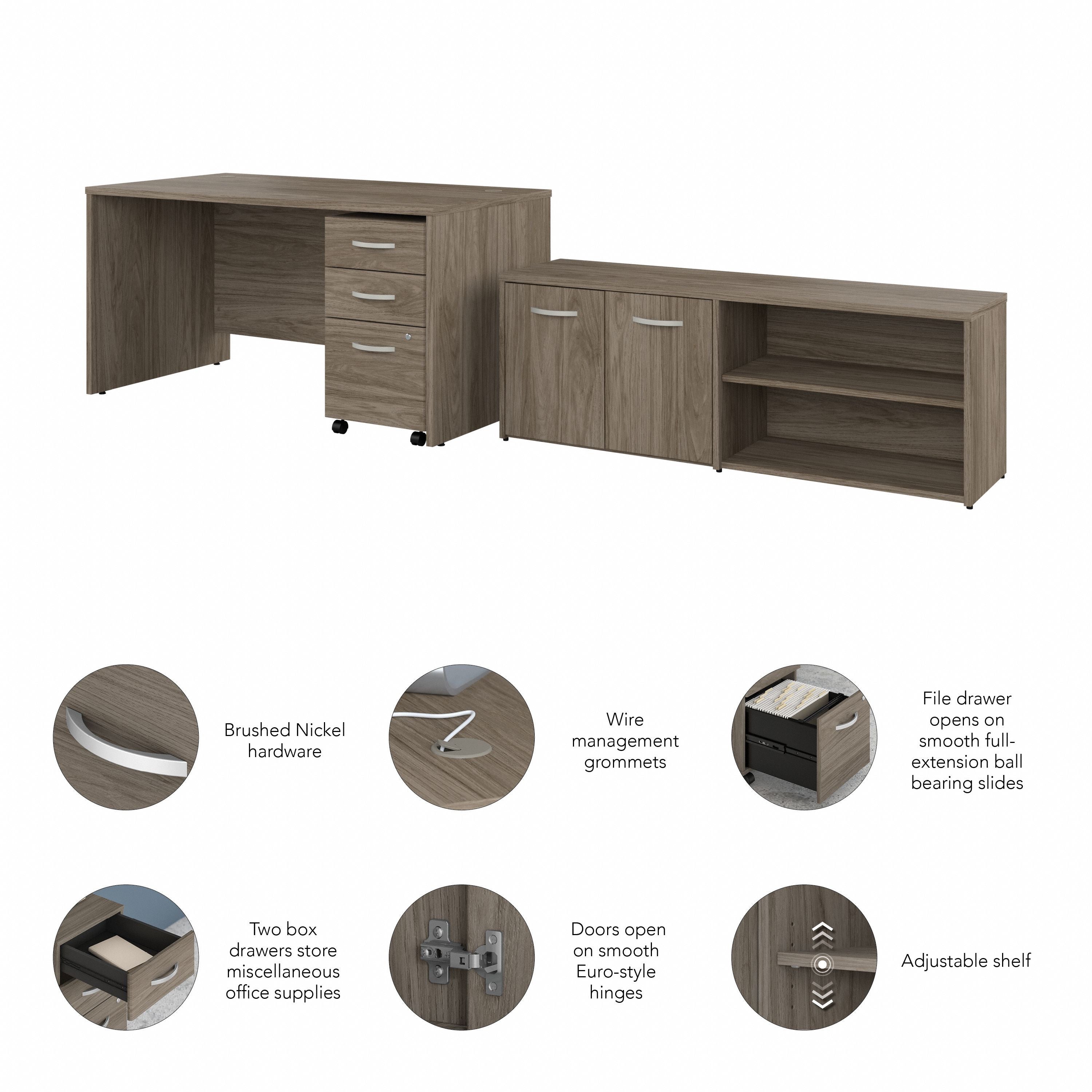 Bush Business Furniture Studio C 60W x 30D Office Desk with Storage Return and Mobile File Cabinet in Modern Hickory - 59.45" Width x 29.37" Depth x 29.84" Height