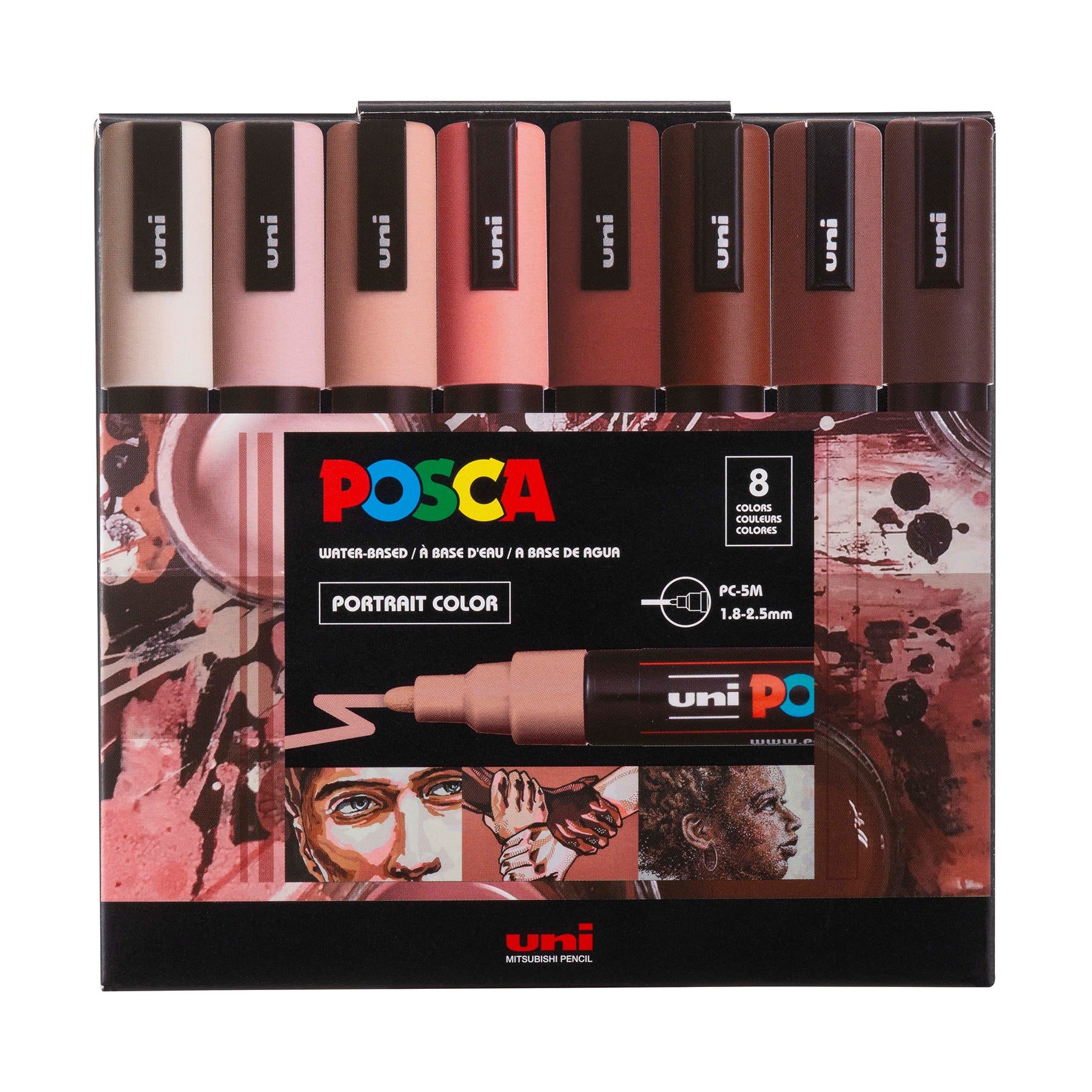 uni® POSCA PC-5M Water-Based Paint Markers, Reversible Medium Tip (1.8-2.5mm), Portrait Colors, 8 Pack