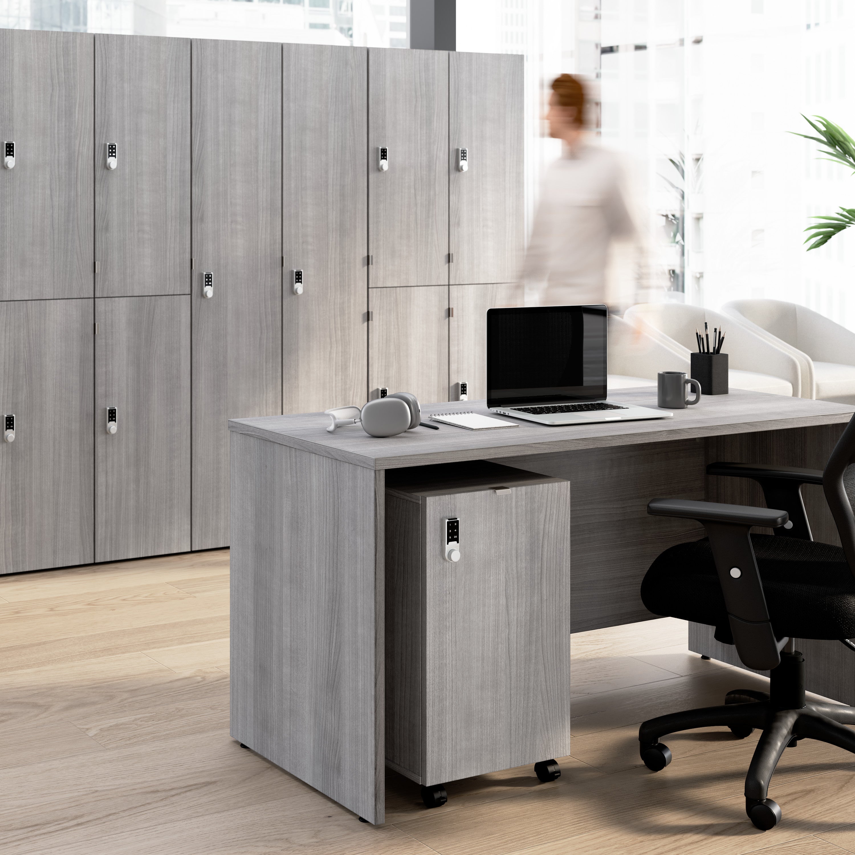 Bush Business Furniture Assure Mobile File Cabinet with Drawers and Keypad Lock in Platinum Gray - 15.65" Width x 20.24" Depth x 25.91" Height