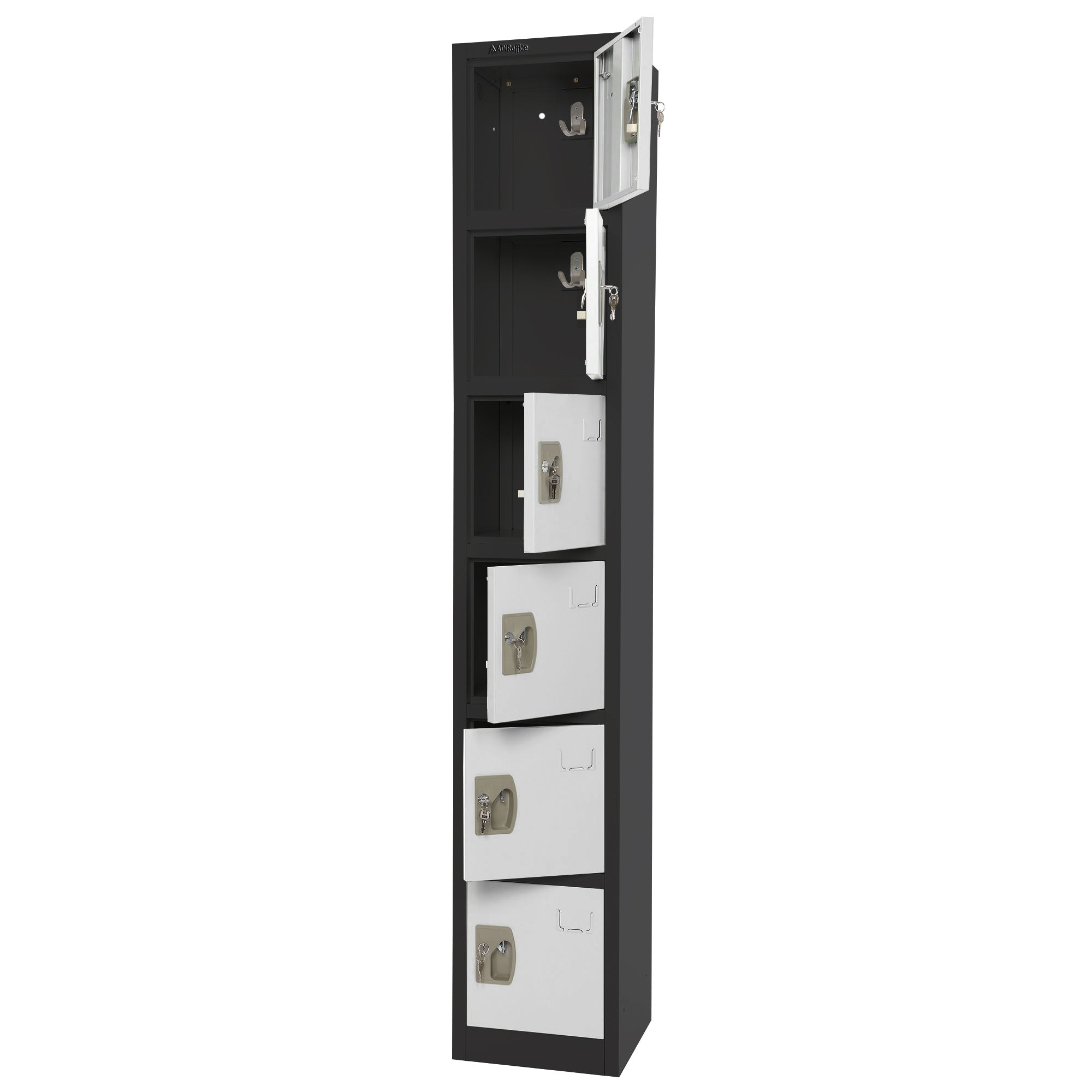 Large 6 Door Locker – Black Body With White Doors 2-Pack