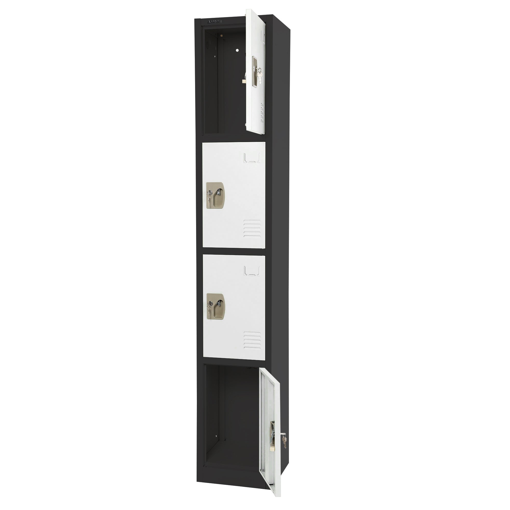 Large 4 Door Locker – Black Body With White Doors 4-Pack