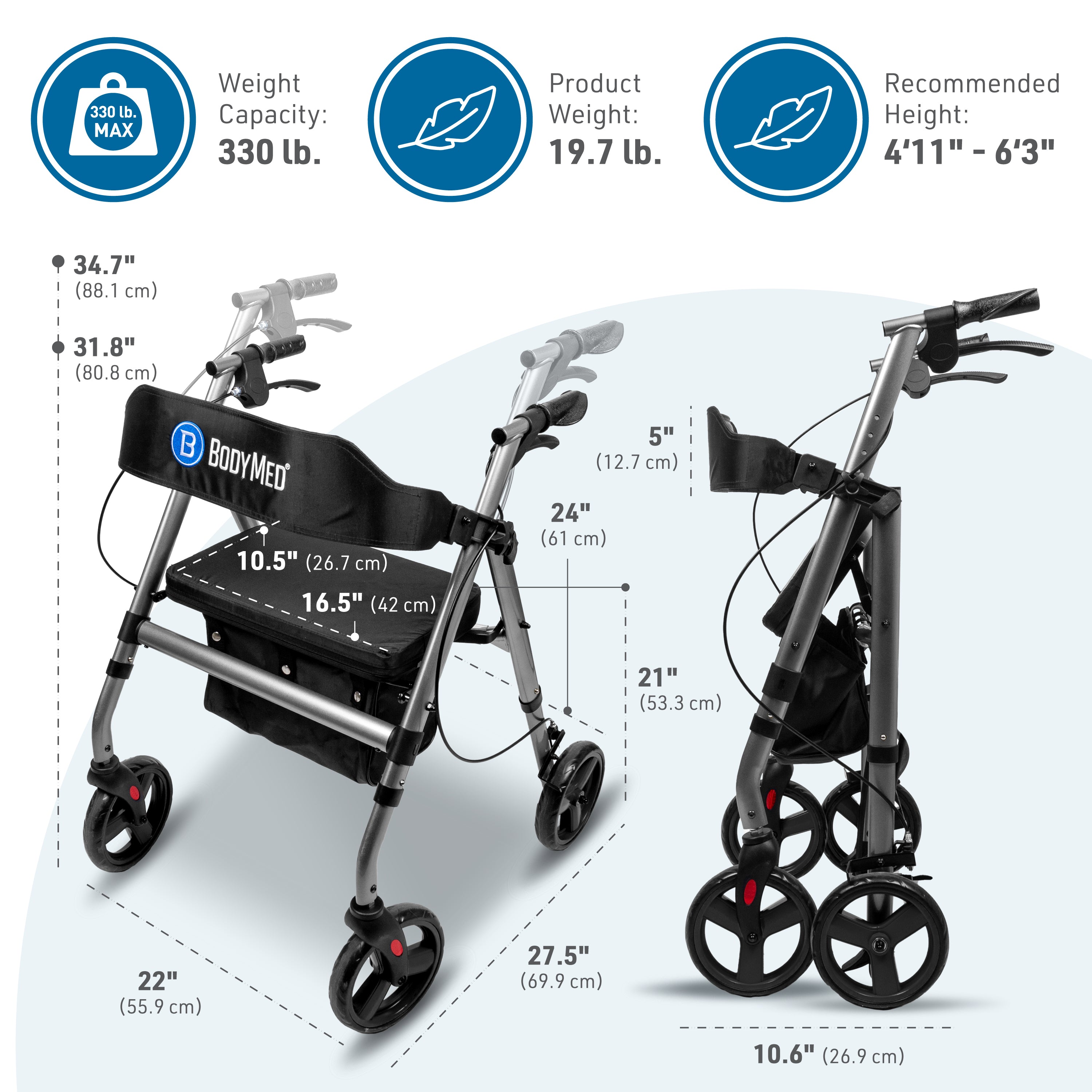 Bodymed Rollator With 8" Wheels