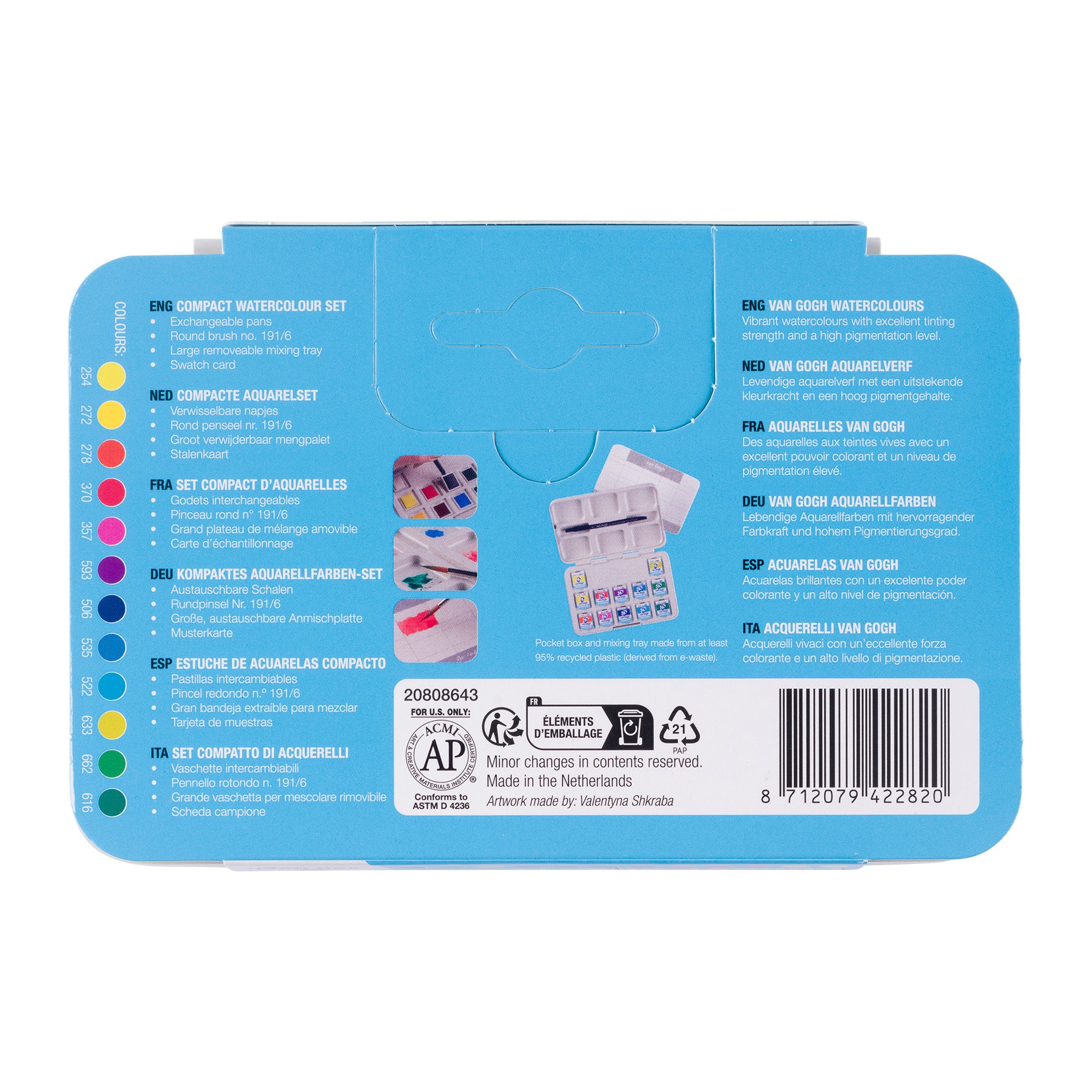 Watercolor Plastic Pocket Box, 12 Pan Vibrant Color Selection