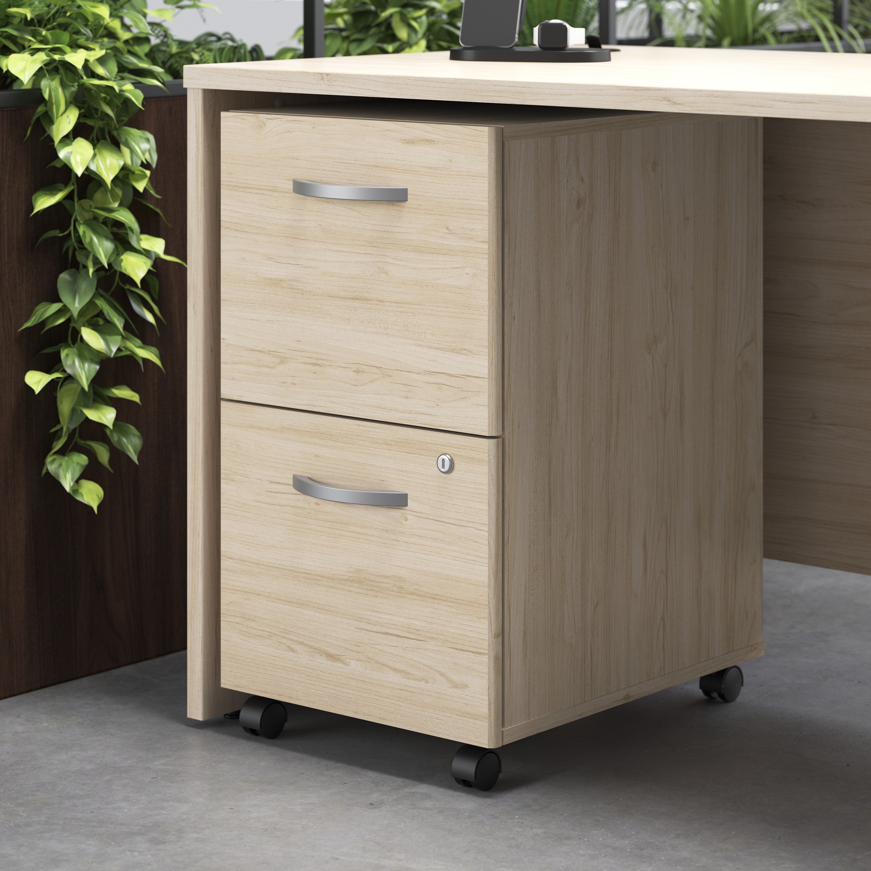 Bush Business Furniture Studio C 2 Drawer Mobile File Cabinet in Natural Elm - Assembled - 15.71" Width x 20.2" Depth x 27.79" Height