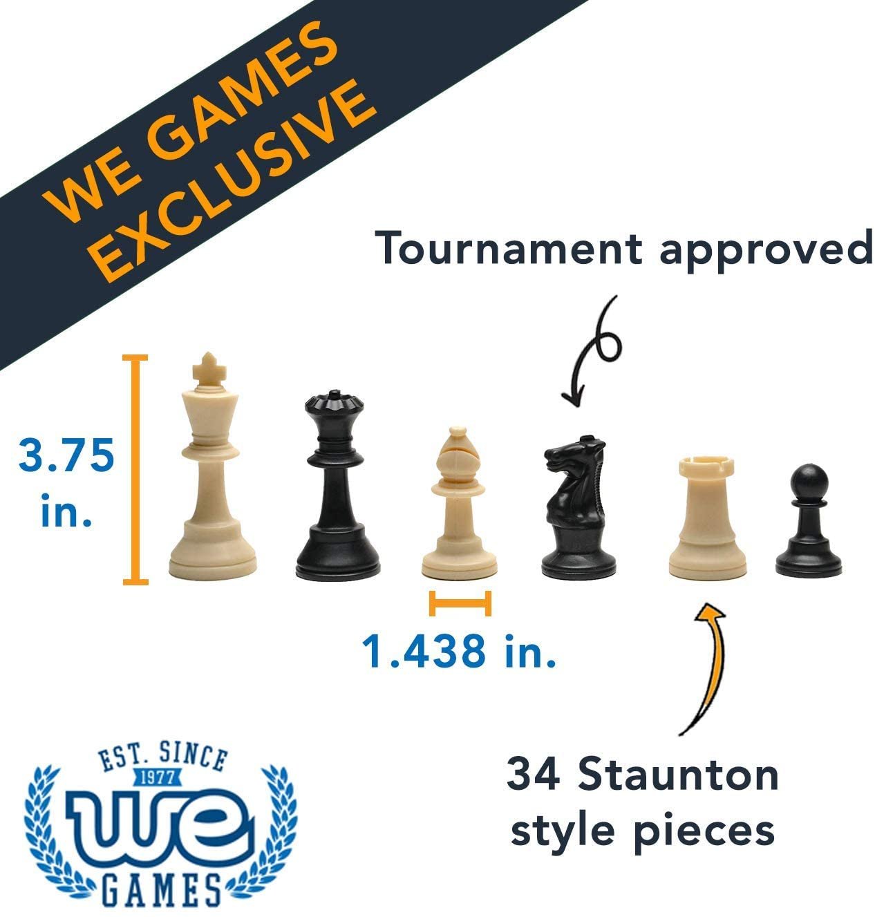Weighted Plastic Staunton Chess Pieces, 3.75 in King