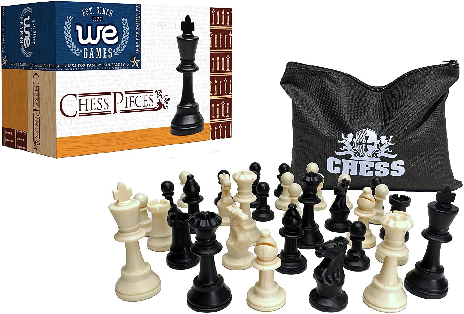 Plastic Staunton Tournament Chess Pieces, 3.75 in King