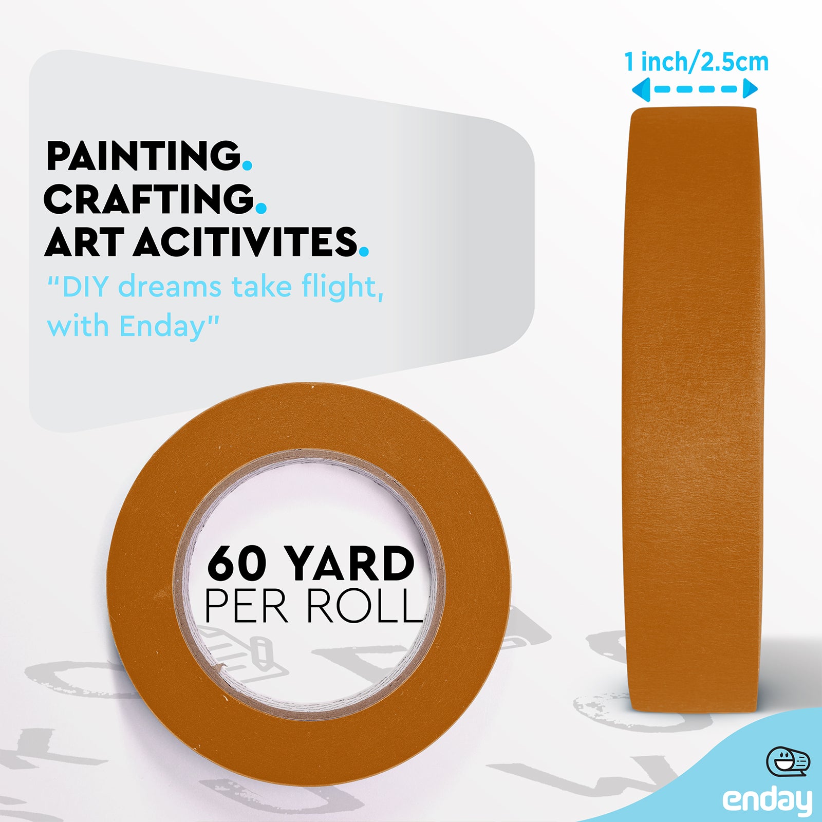 Masking Tape, 1" x 60 Yards, Brown, Pack of 6