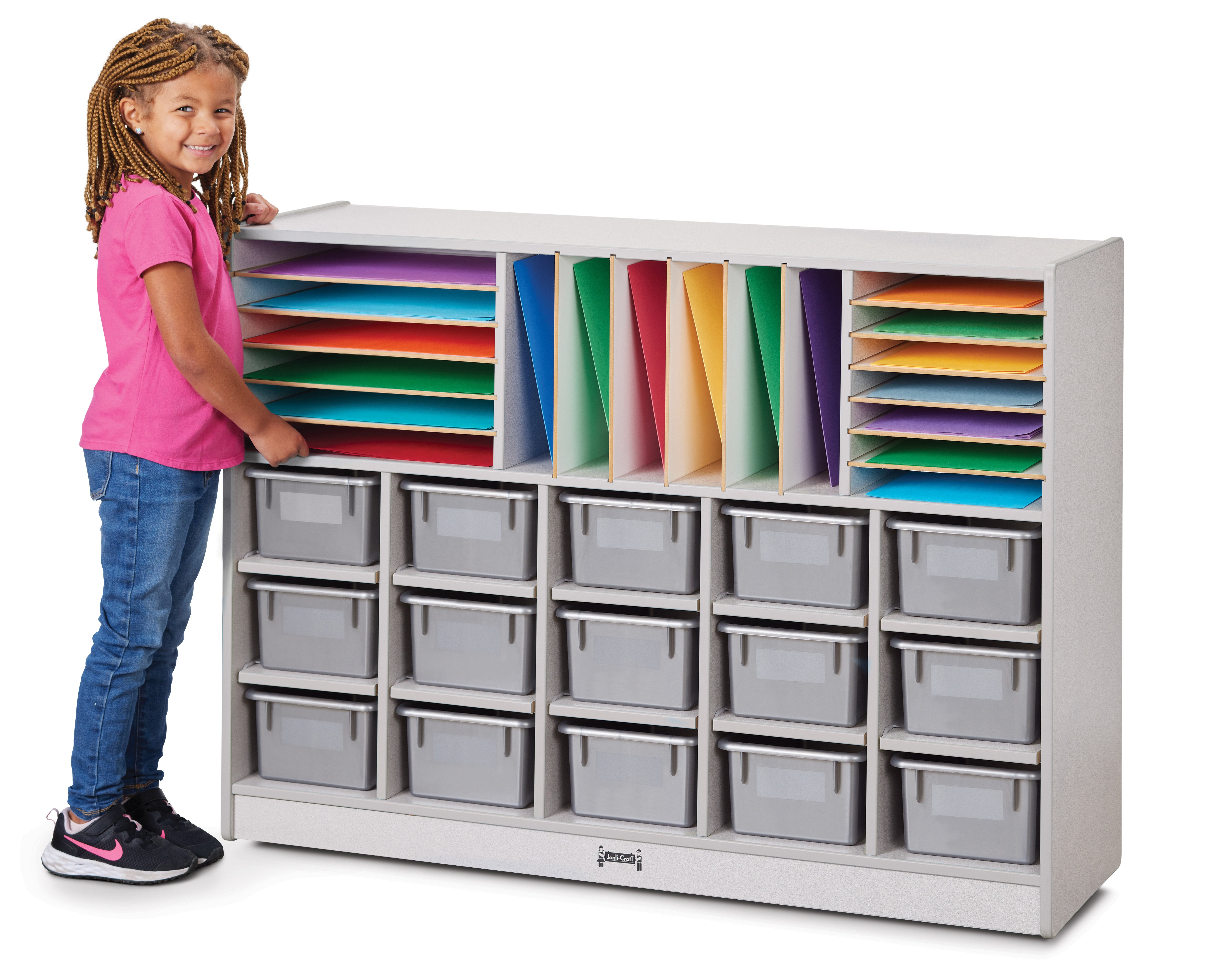 Rainbow Accents® Sectional Cubbie-Tray Mobile Unit - with Trays  - Gray