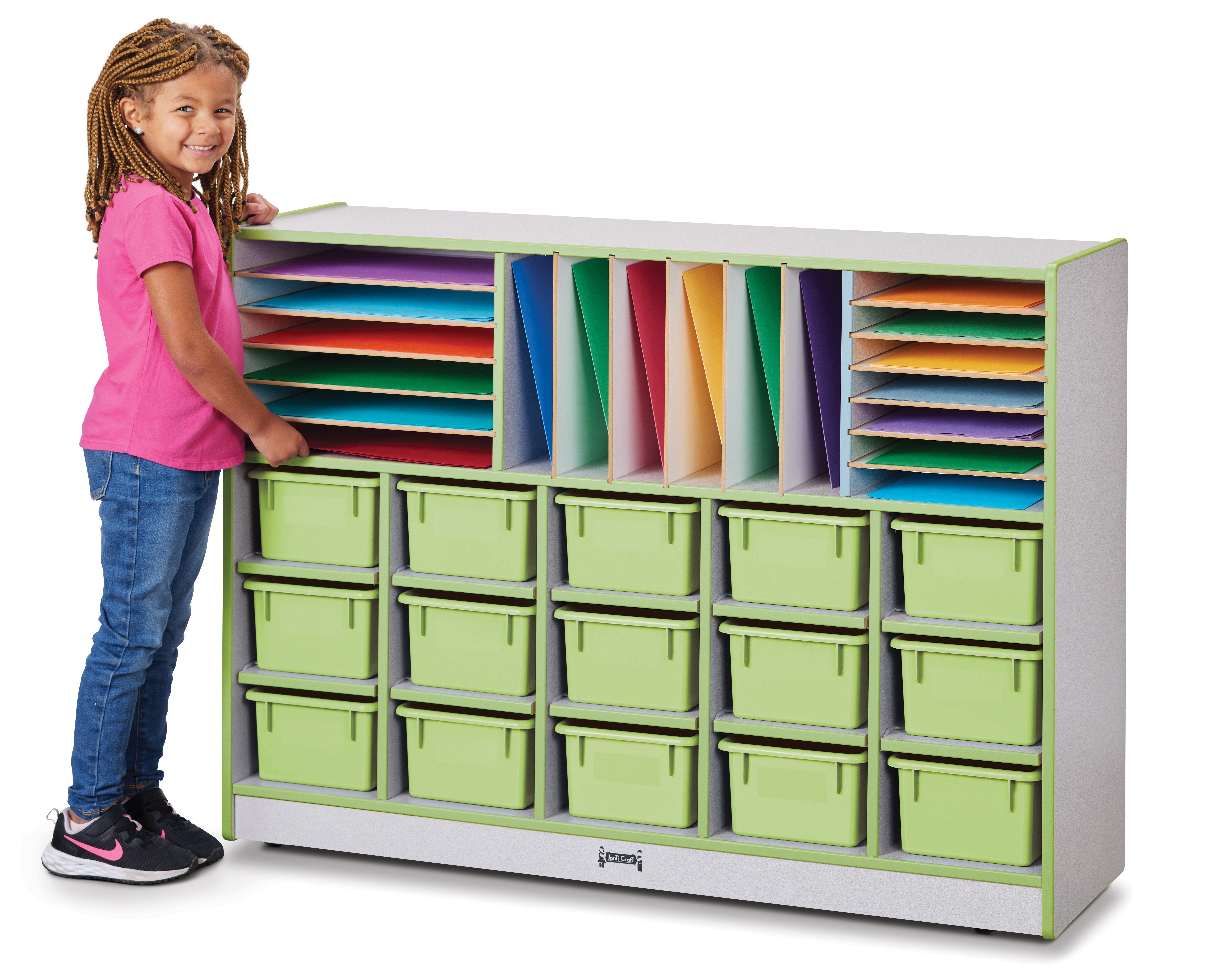 Rainbow Accents® Sectional Cubbie-Tray Mobile Unit - with Trays - Key Lime Green