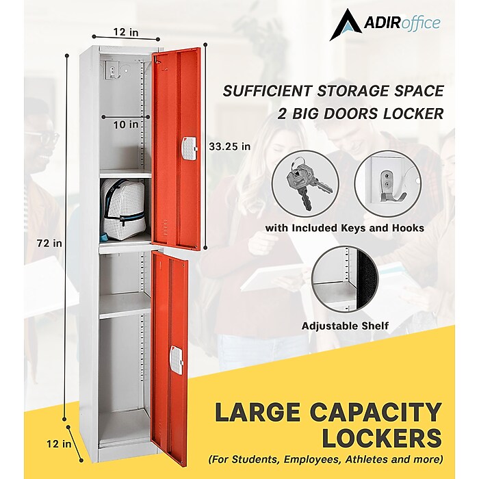 72" H x 12" W  2-Tier Steel Storage Locker with Digital Lock, Red