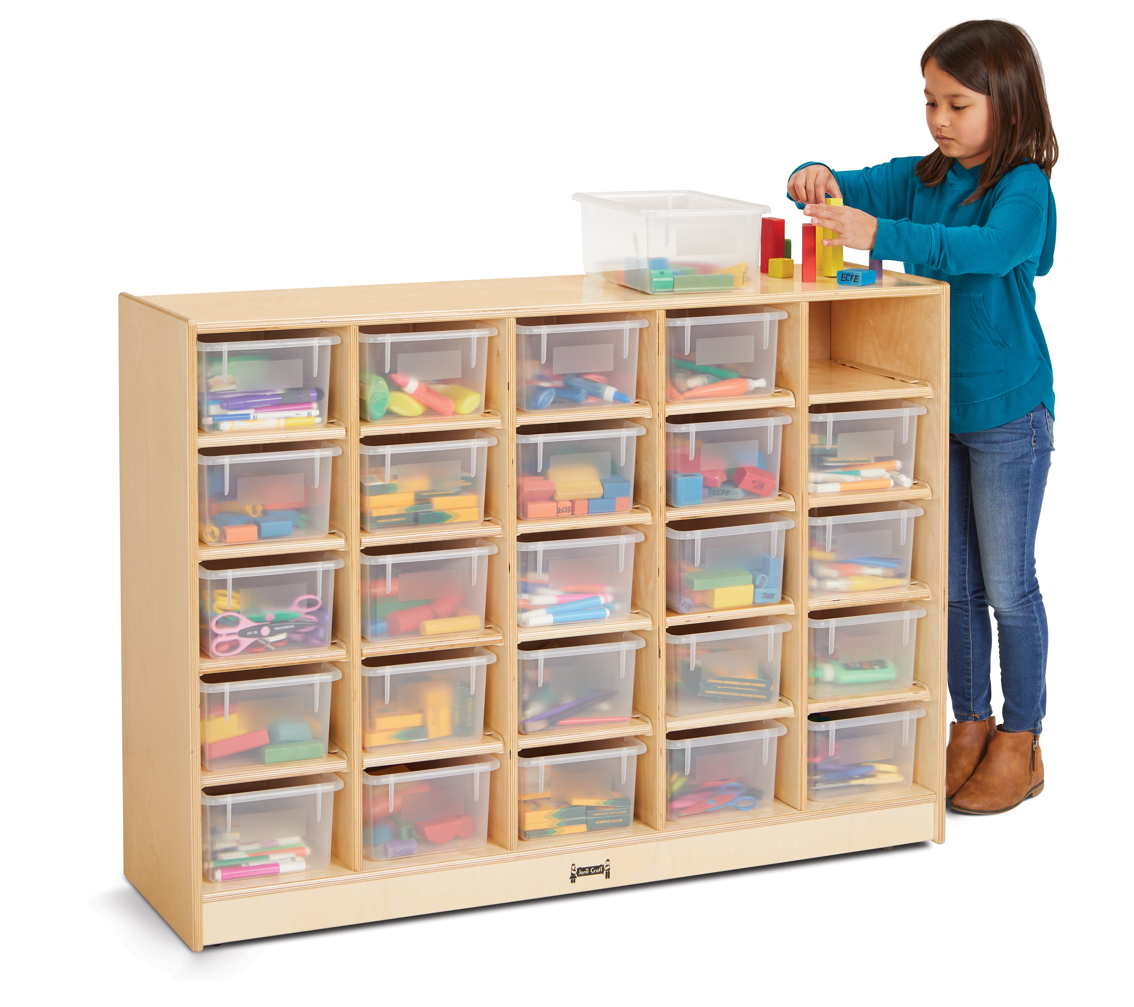 Jonti-Craft® 25 Cubbie-Tray Mobile Storage - with Clear Trays - Magnetic Write-n-Wipe Back