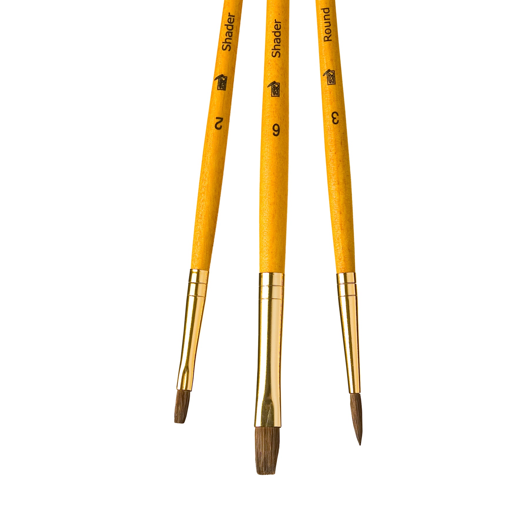 RealValue Brush Set, Camel Bristles, Short Handle Mixed Media Paintbrush, Brown, 3 Pieces