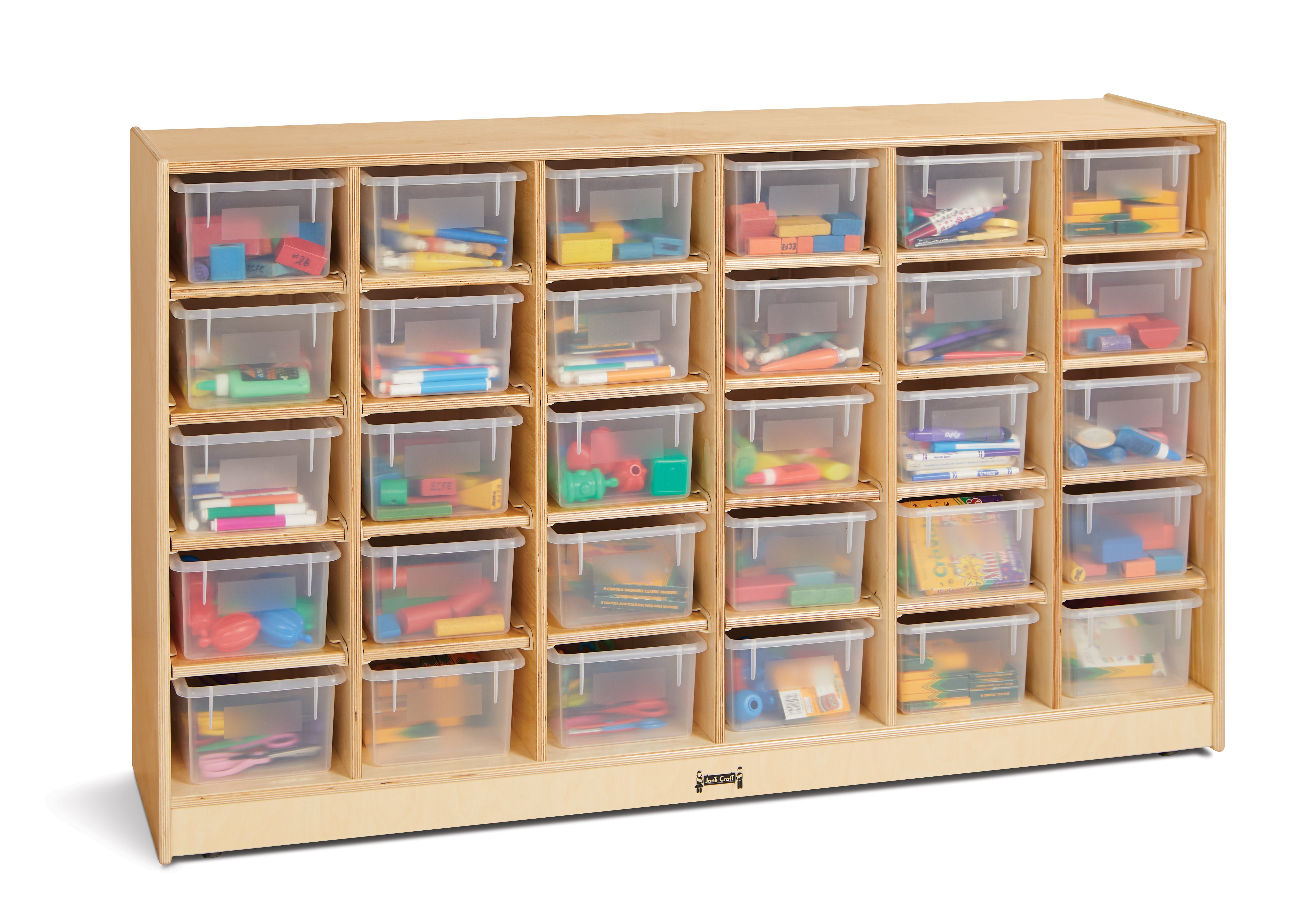 Jonti-Craft® 30 Cubbie-Tray Mobile Storage - with Clear Trays - Magnetic Write-n-Wipe Back