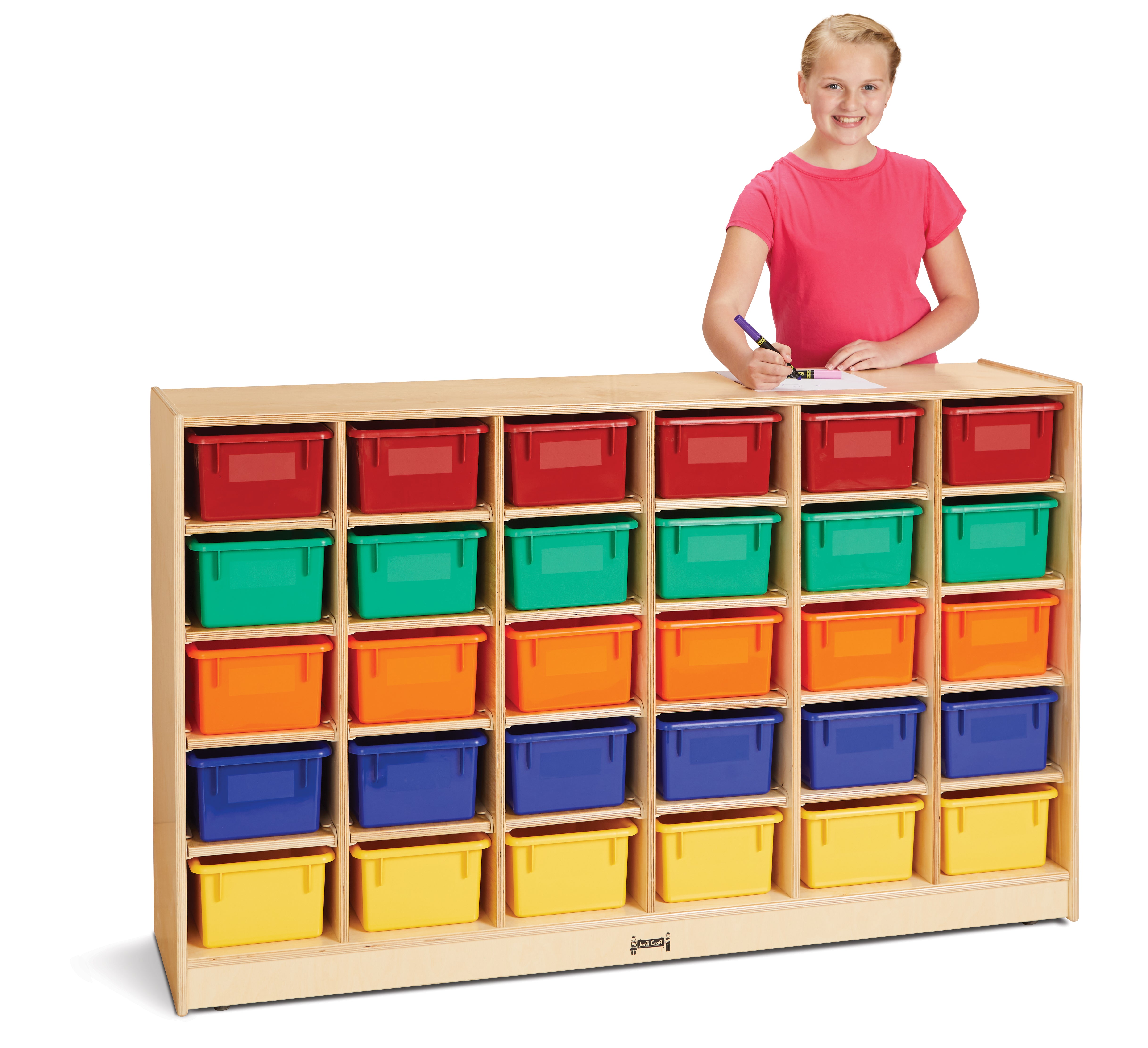 Jonti-Craft® 30 Cubbie-Tray Mobile Storage - with Colored Trays - Magnetic Write-n-Wipe Back