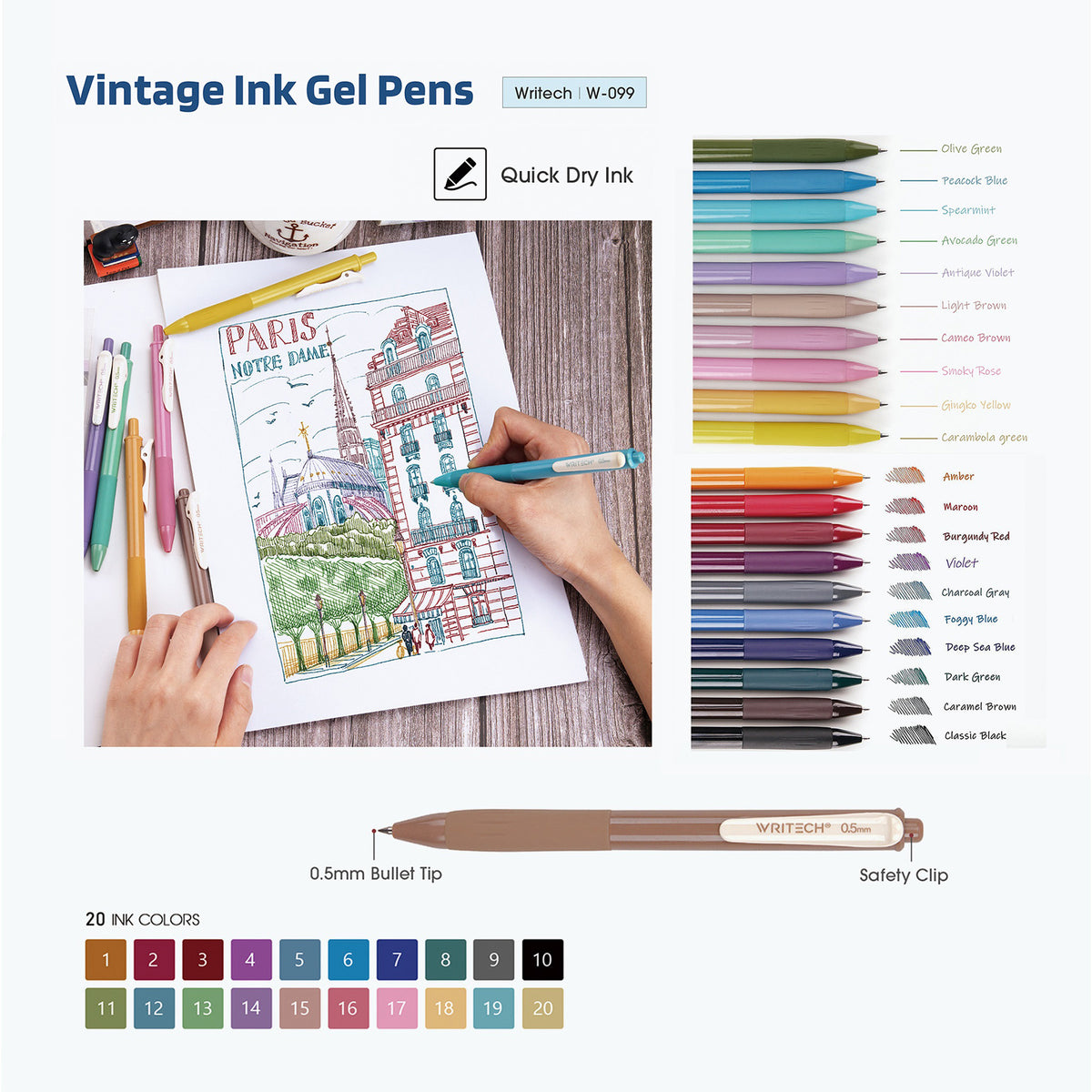 VNTG RETRACT GEL PEN 5 ASST COLORS