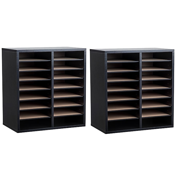 Wood Adjustable 16 Compartment Literature Organizer, Black 2 Pack