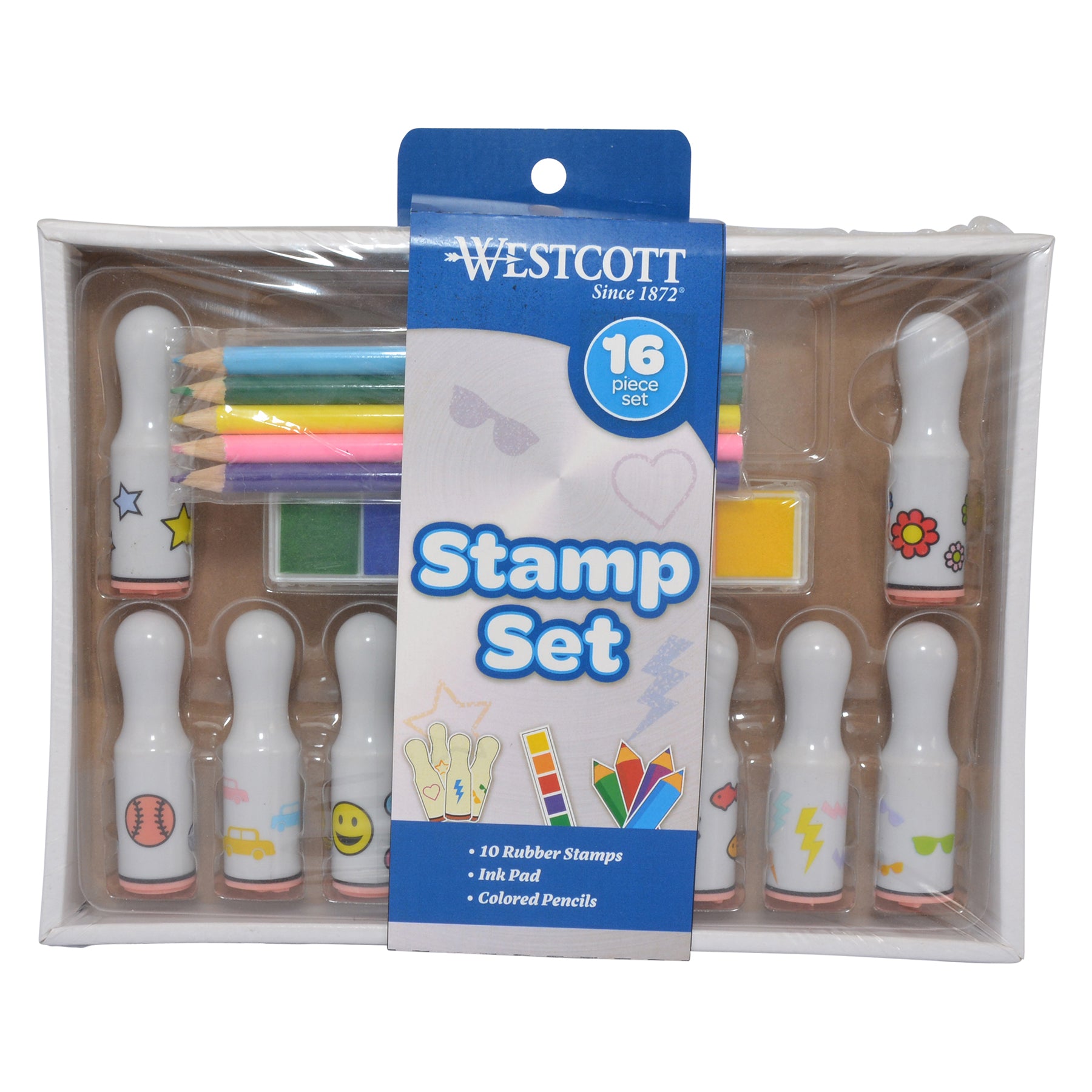 16-Piece Stamp Set, 10 Stamps, Colored Pencils, Multi-Color Ink Pad