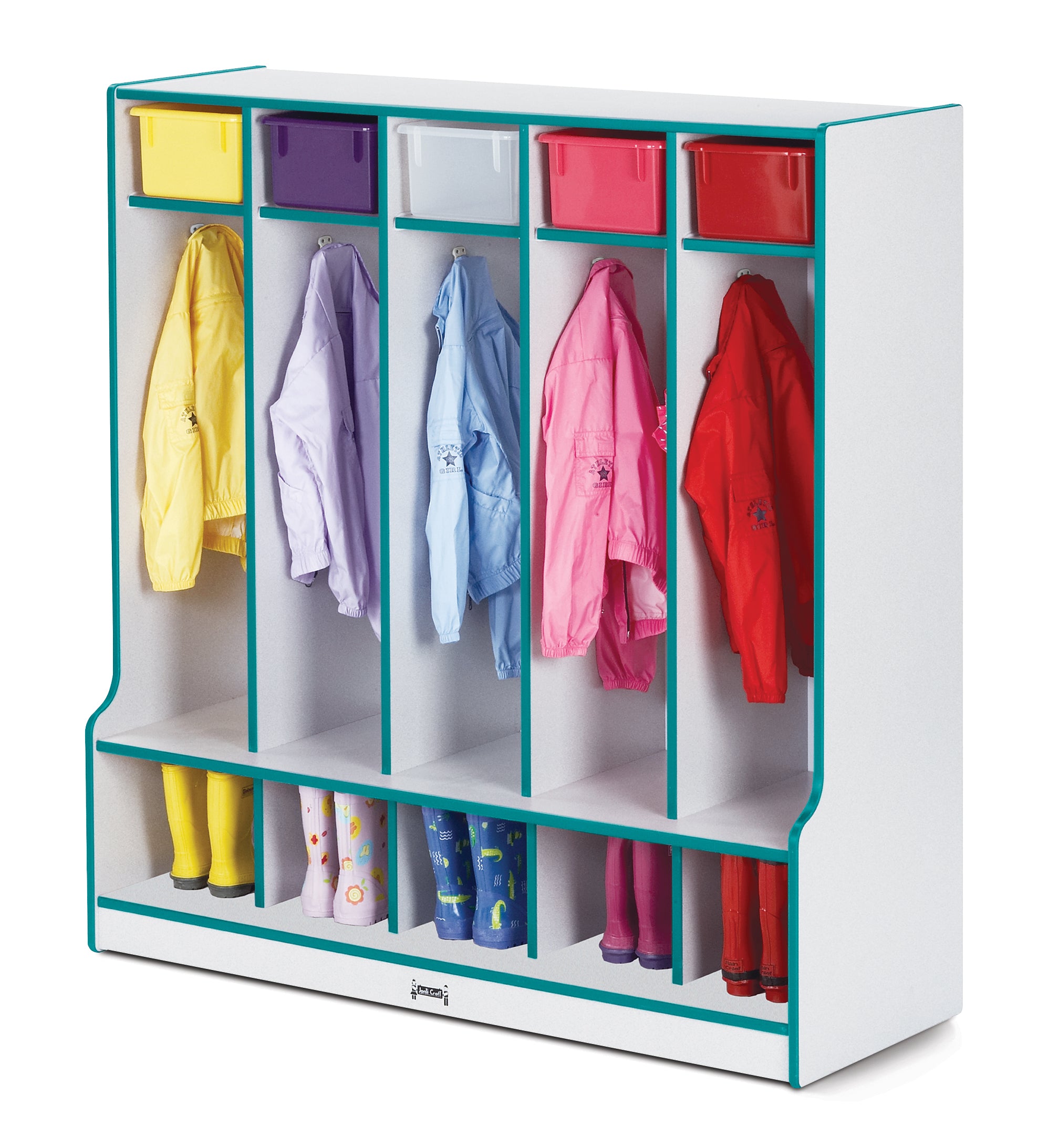 Rainbow Accents® 5 Section Coat Locker with Step - Teal