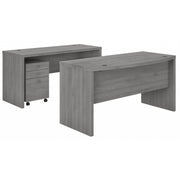 Bush Business Furniture Echo Bow Front Desk and Credenza with Mobile File Cabinet in Modern Gray - 60" Width x 87.26" Depth x 30" Height