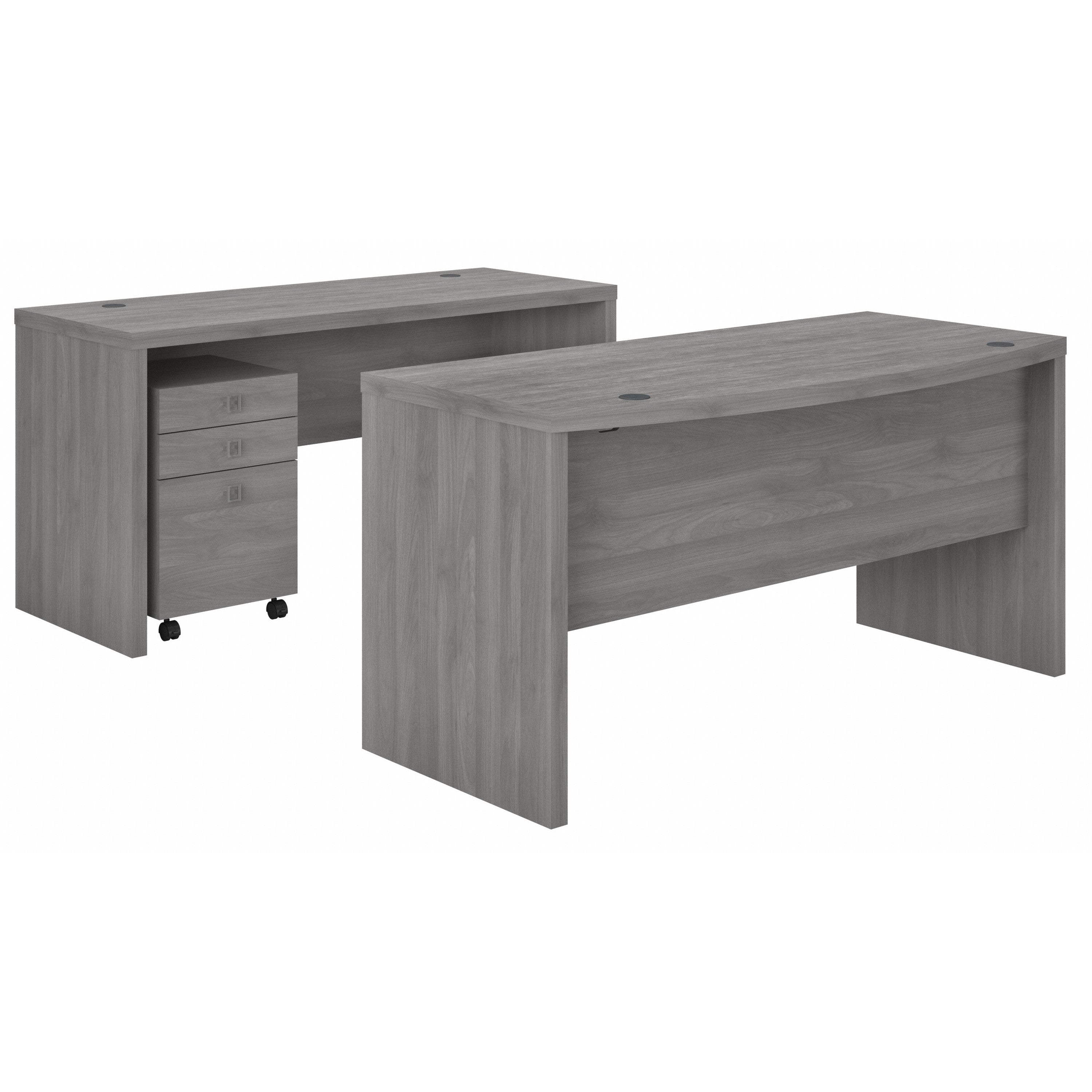 Bush Business Furniture Echo Bow Front Desk and Credenza with Mobile File Cabinet in Modern Gray - 60" Width x 87.26" Depth x 30" Height