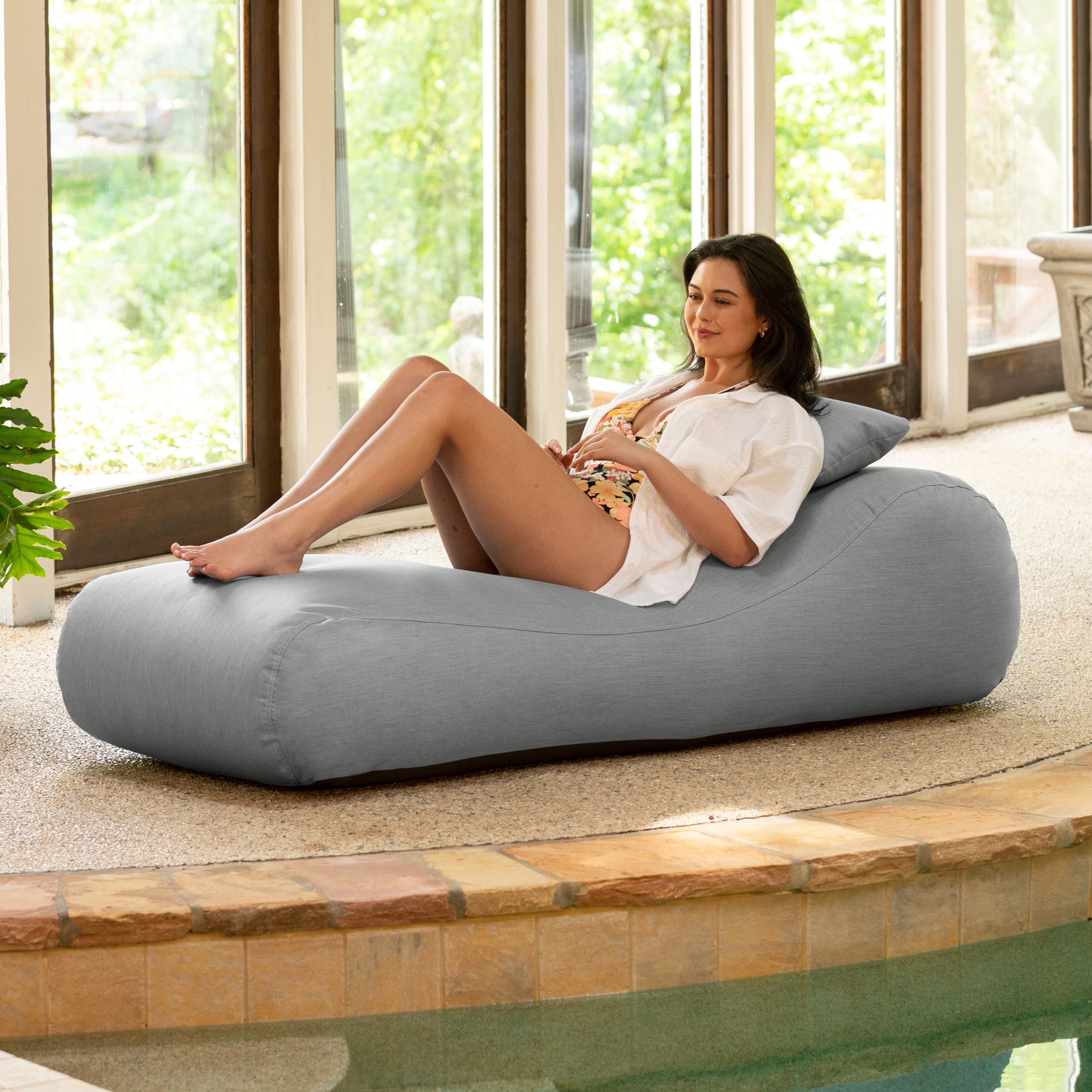 Arlo Outdoor Bean Bag Sun Lounger - Pool and Patio Chaise Recliner, Granite