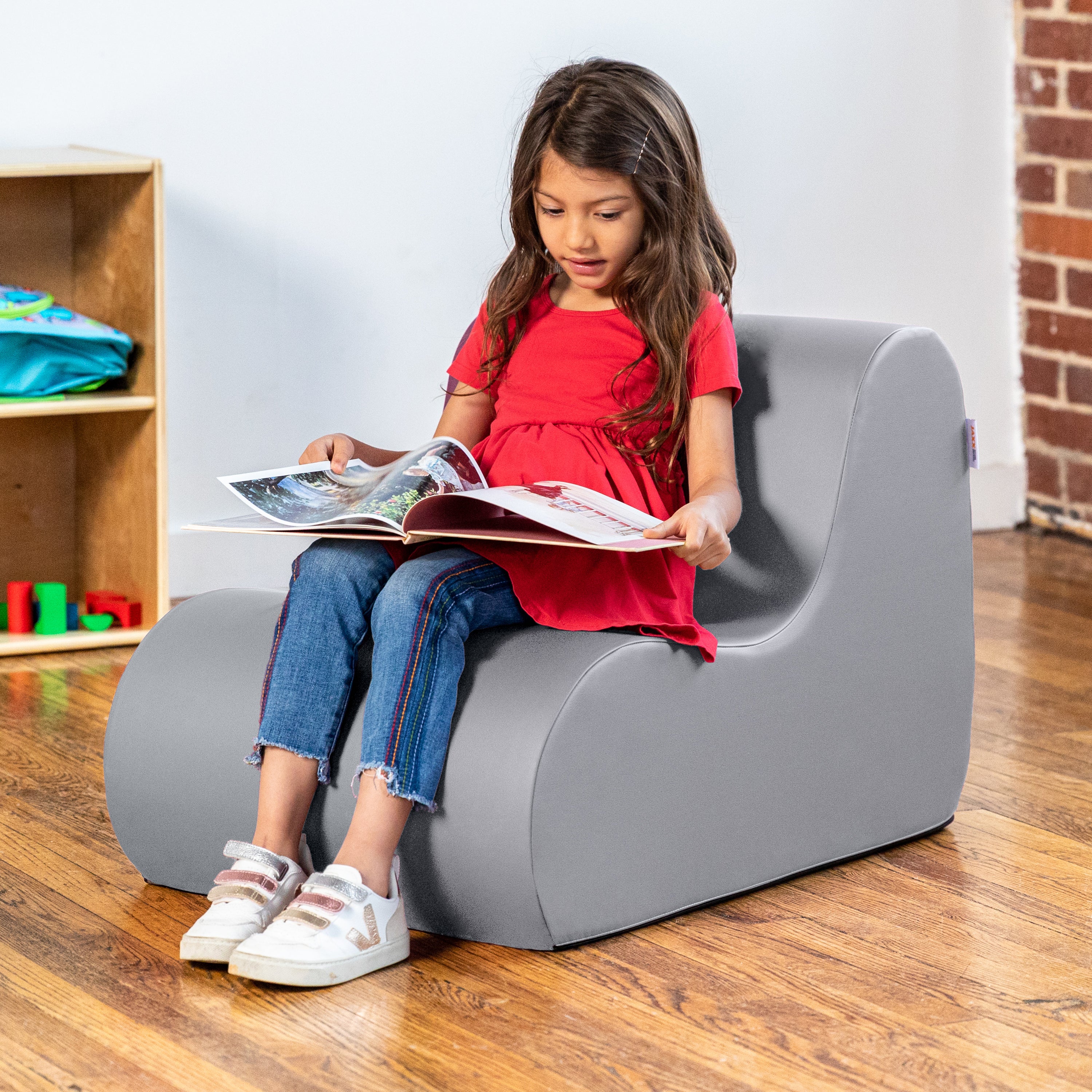 Jaxx Midtown Small Classroom Soft Foam Chair - Premium Vinyl Cover, Submarine Grey