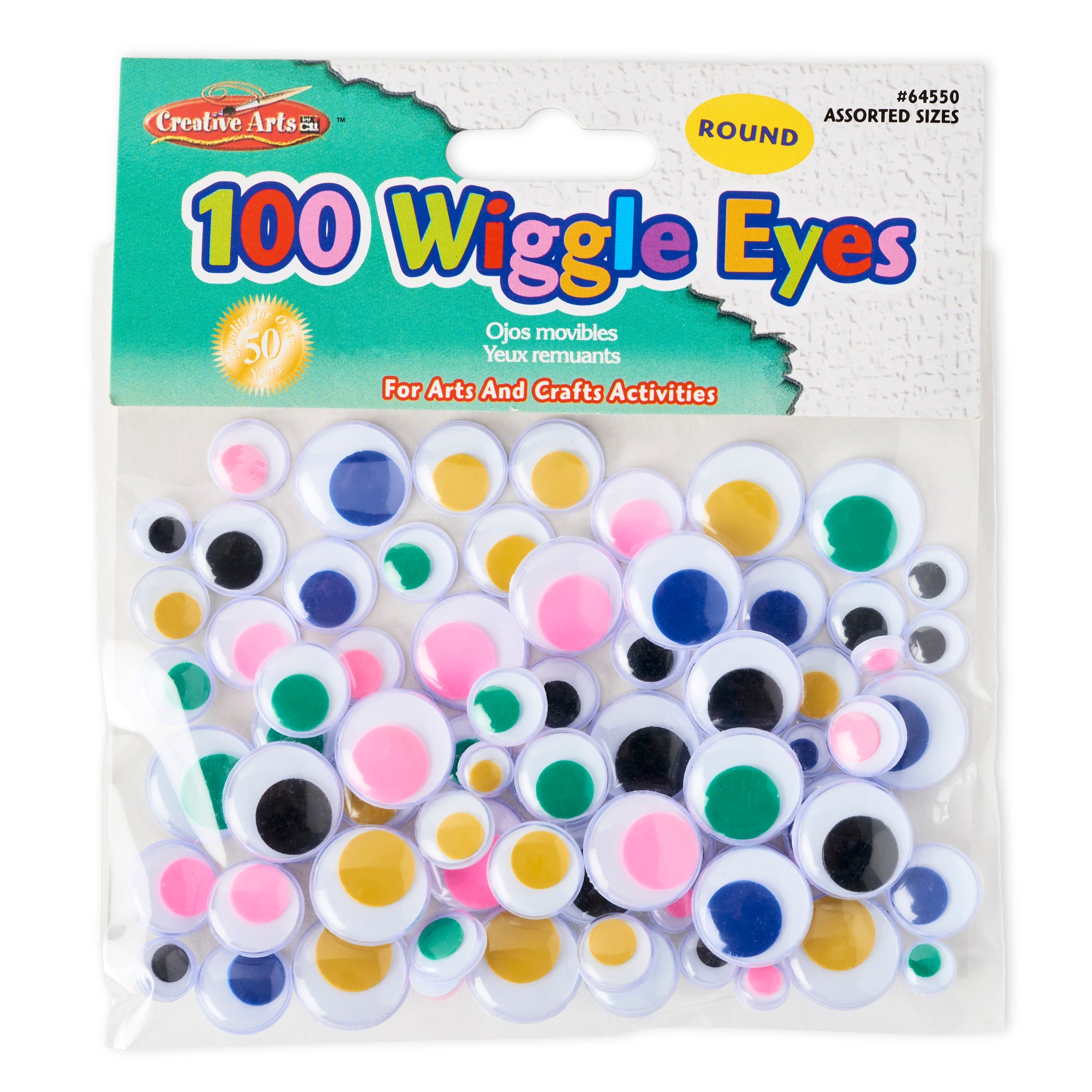 Creative Arts™ Wiggle Eyes, Round, Assorted Sizes & Colors, Bag of 100