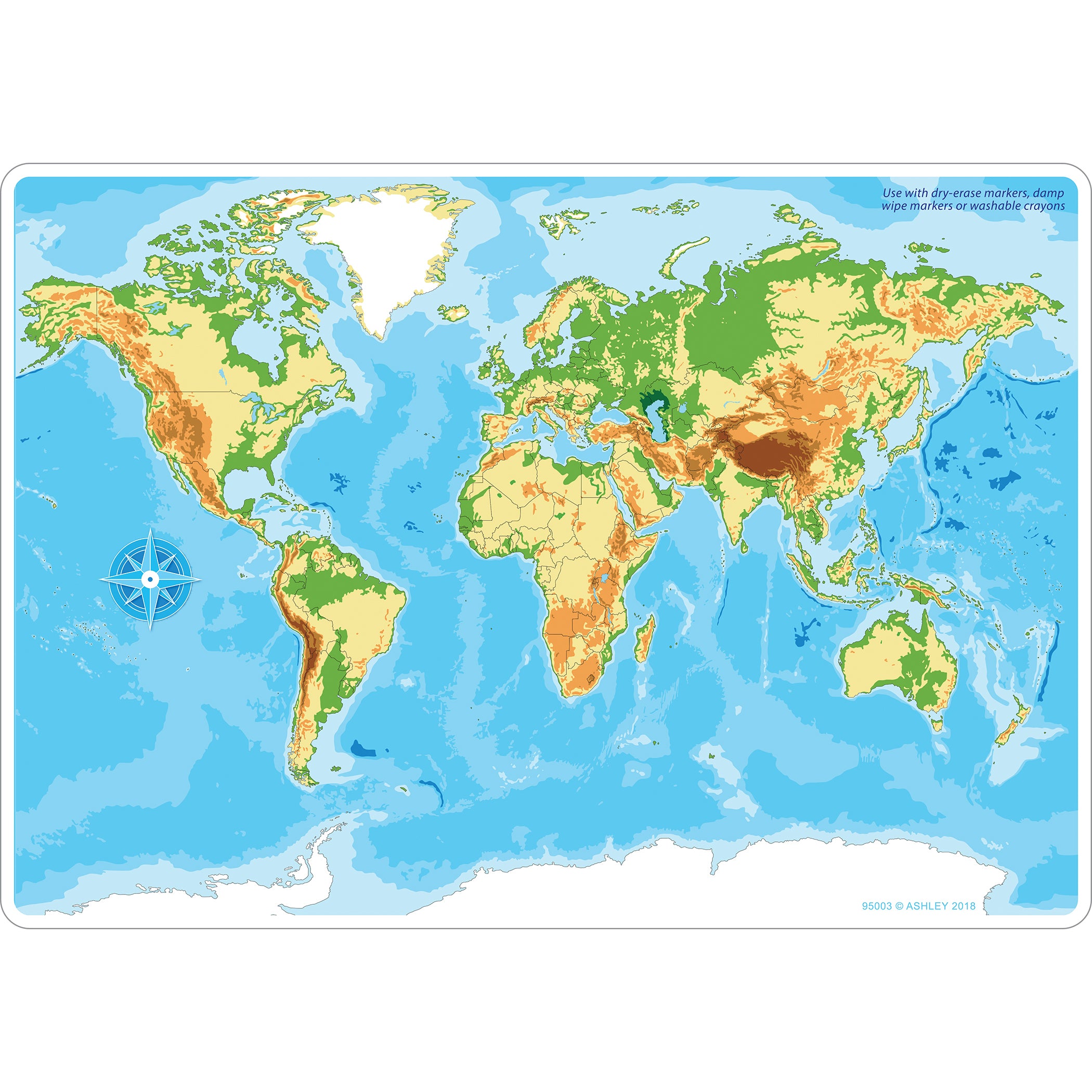 Smart Poly™ Learning Mat, 12" x 17", Double-Sided, World Physical Map