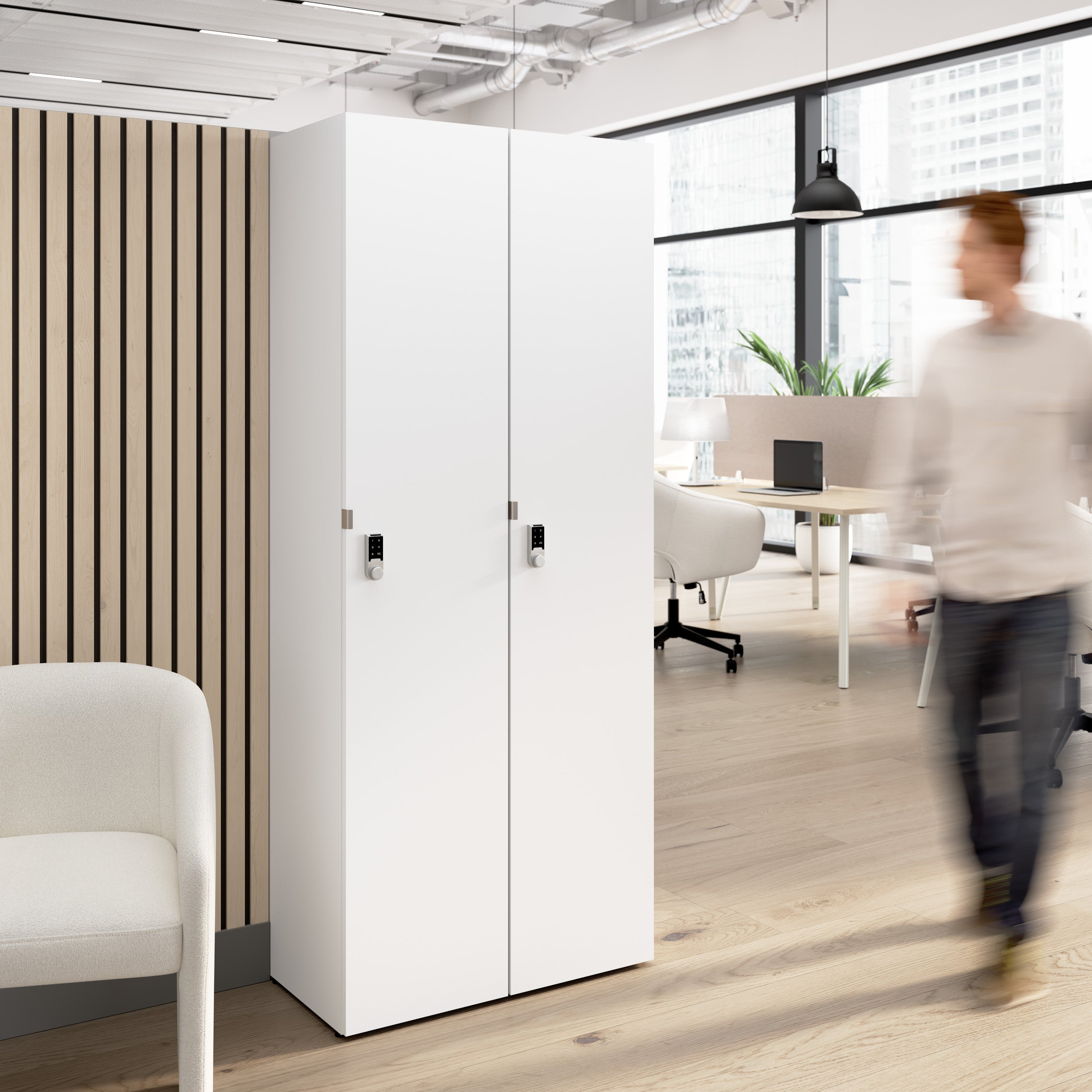 Bush Business Furniture Assure Single Tier 2 Door Storage Locker with Keypad Locks in White - 29.76" Width x 15.35" Depth x 72.15" Height