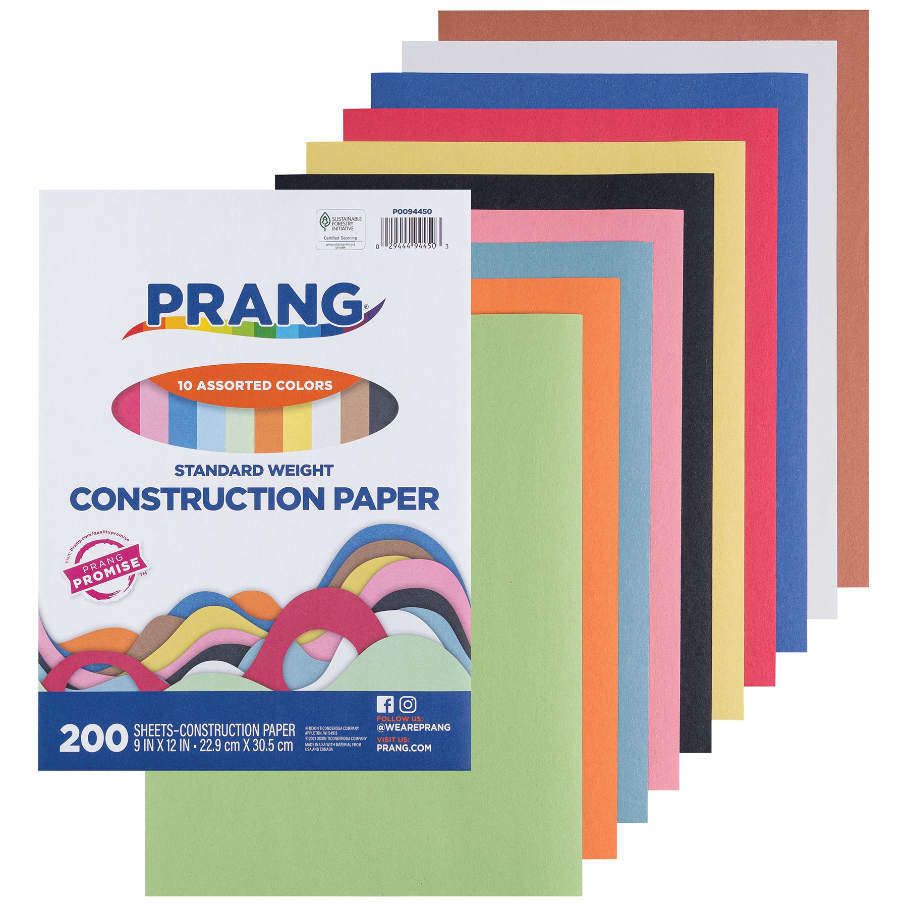 Construction Paper, Standard Weight, 10 Assorted Colors, 9" x 12", 200 Sheets