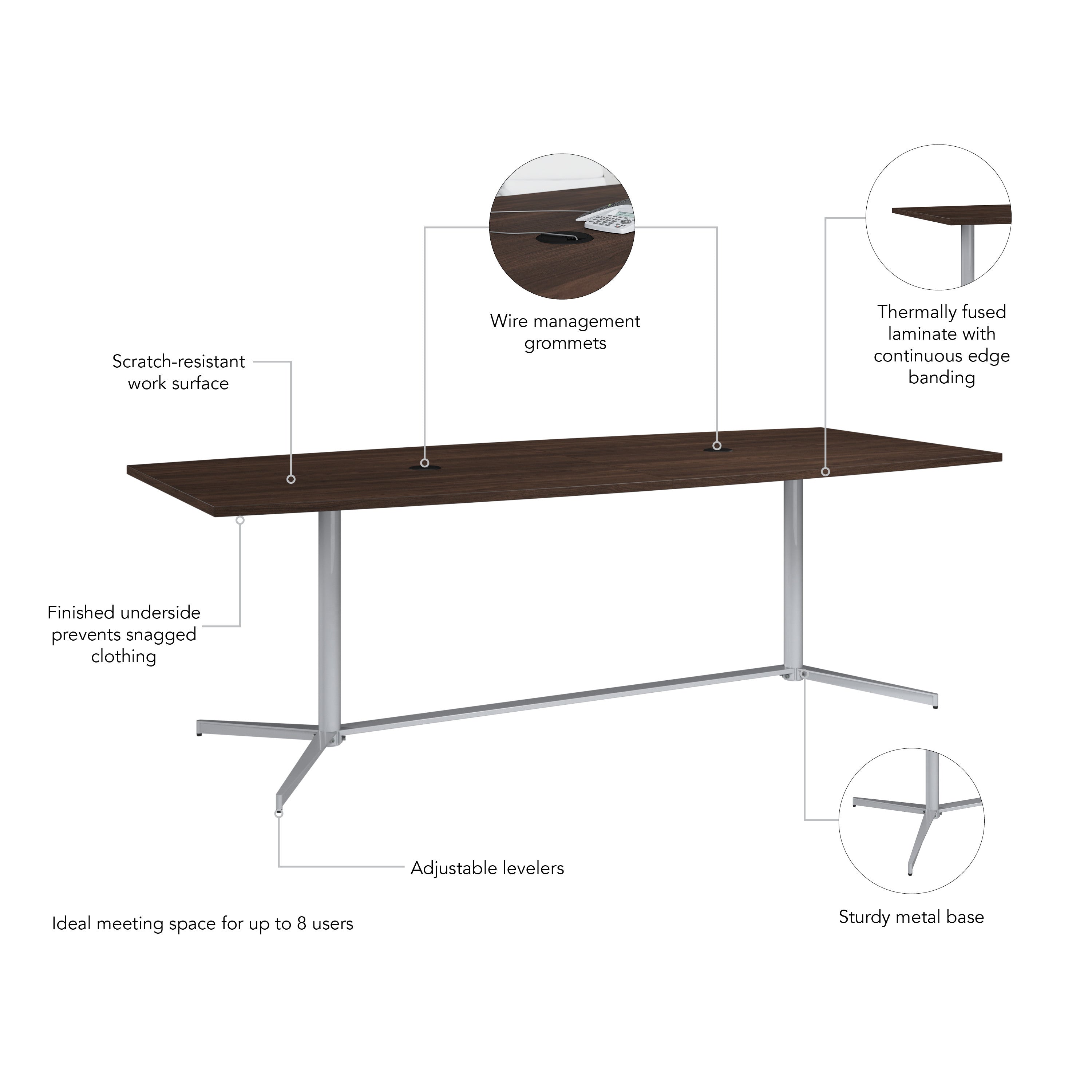 Bush Business Furniture 96-inch Office Conference Table with Metal Base in Black Walnut - 95.19" Width x 42.00" Depth x 28.65" Height