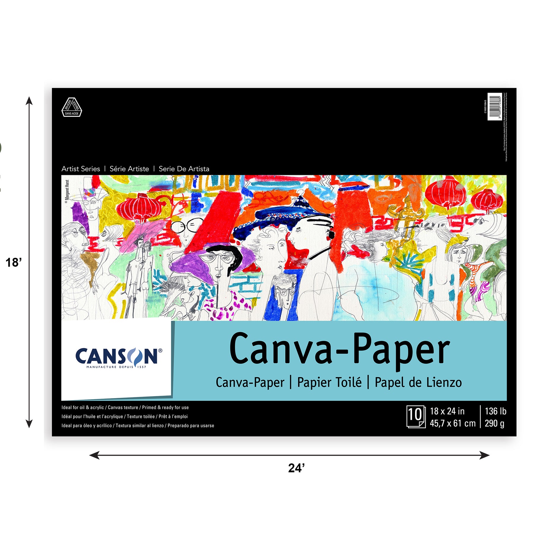 Artist Series Canva Canvas Pad, Foldover Binding, 10 Sheet, 18x24 inch, 1 Count