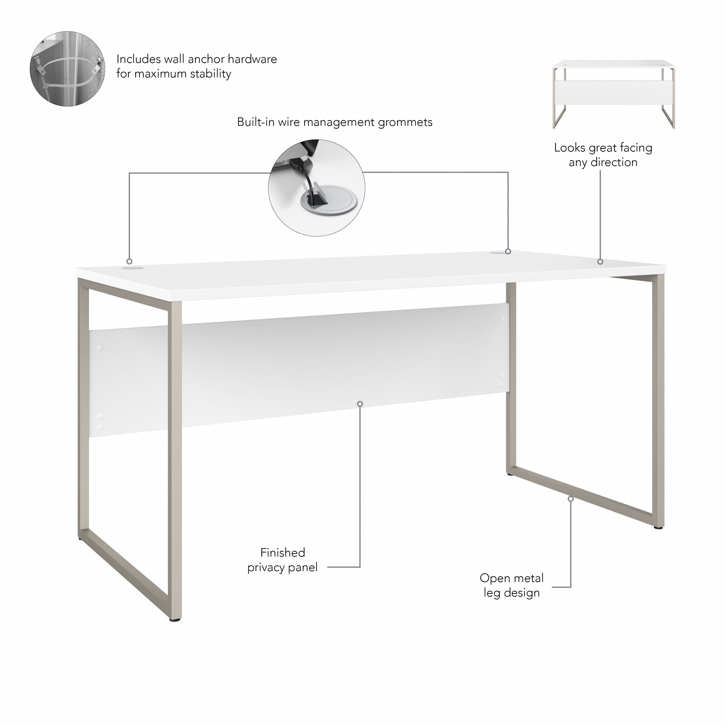 Bush Business Furniture Hybrid 60W x 30D Computer Table Desk with Metal Legs in White - 59.45" Width x 29.37" Depth x 29.91" Height