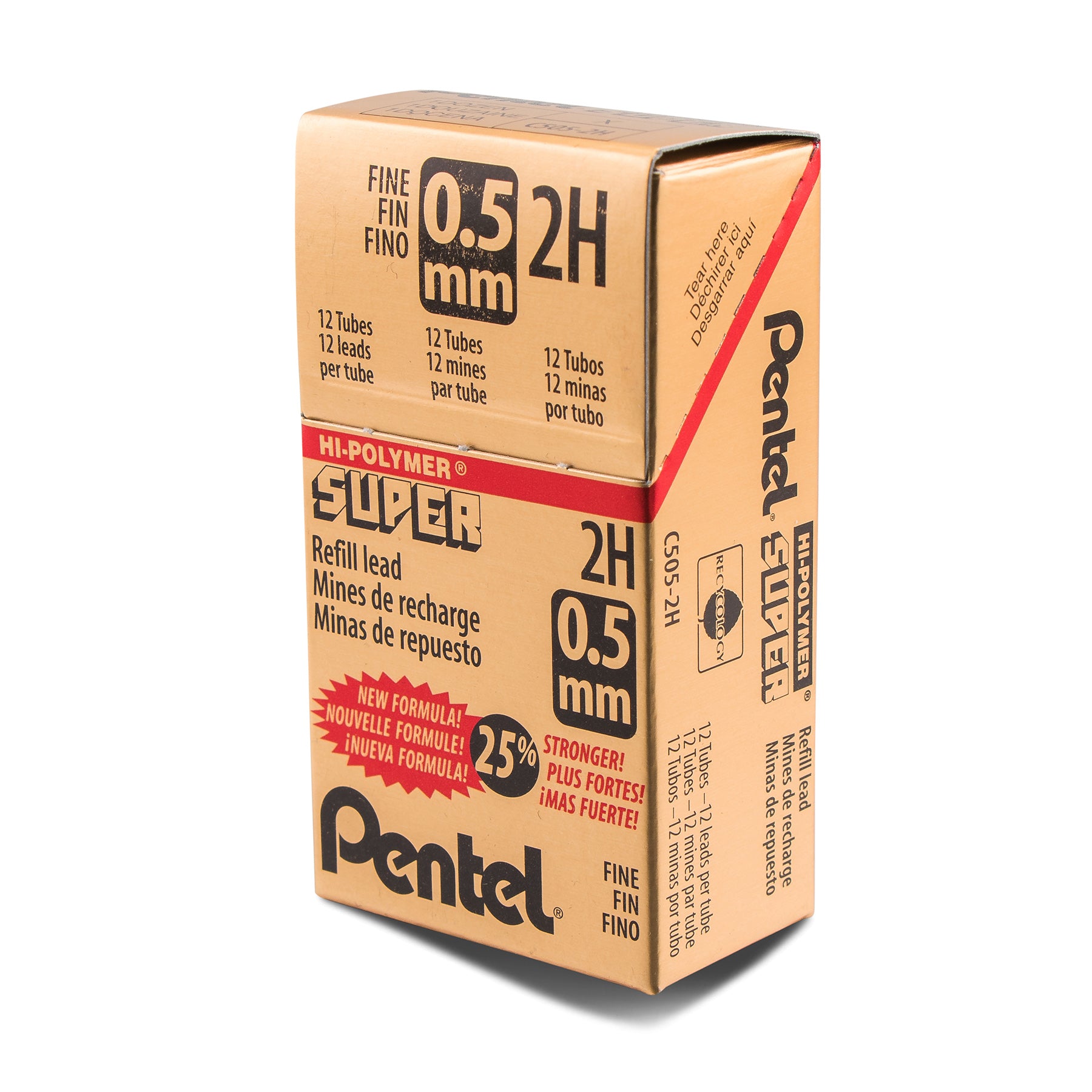 Super Hi-Polymer Lead Refill (0.5mm) Fine, 2H, 12 Pieces/Tube, 12 Tubes/Box