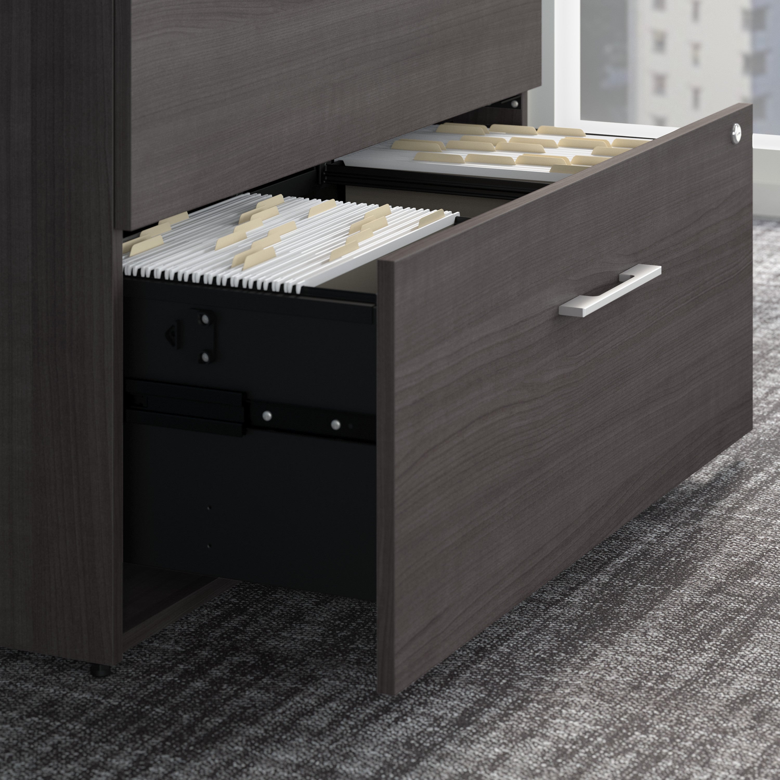 Bush Business Furniture Office 500 72W x 36D Executive Desk with Drawers, Lateral File Cabinets and Hutch in Storm Gray - 71.02" Width x 35.43" Depth x 70.09" Height