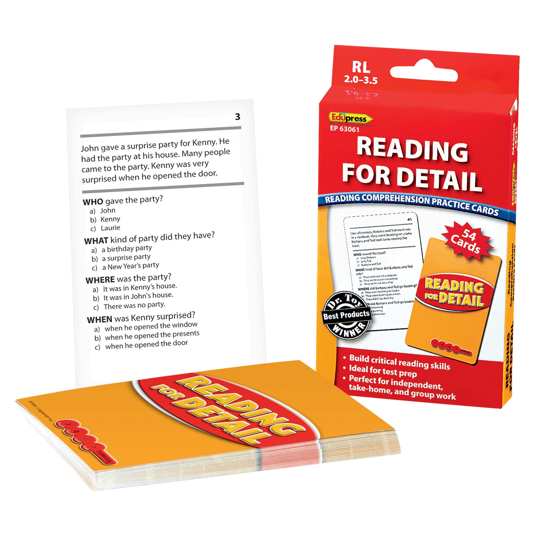Reading for Detail Practice Cards Red Level, Levels 2.0-3.5