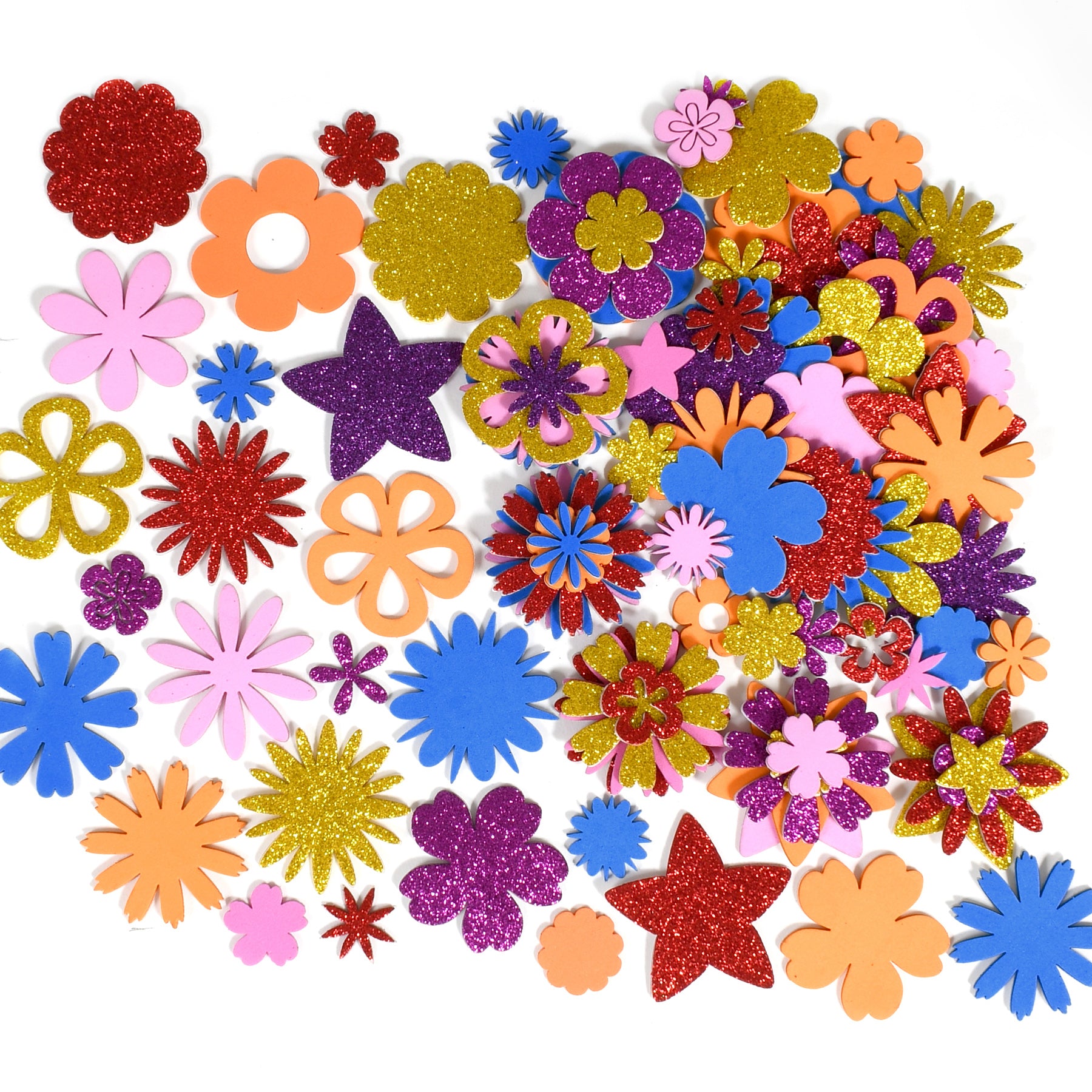 Glitter and Foam Stickers - Stacking Flowers - Pack of 144