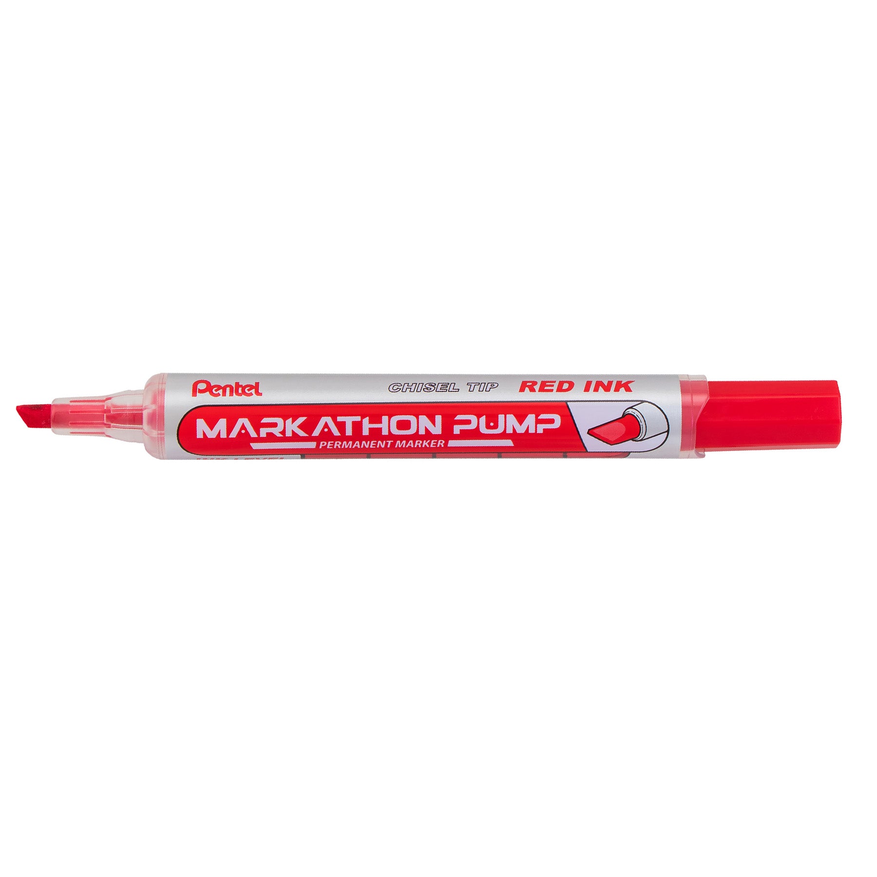 Markathon Pump Permanent Marker, Chisel Tip, Red Ink, 1 Dozen