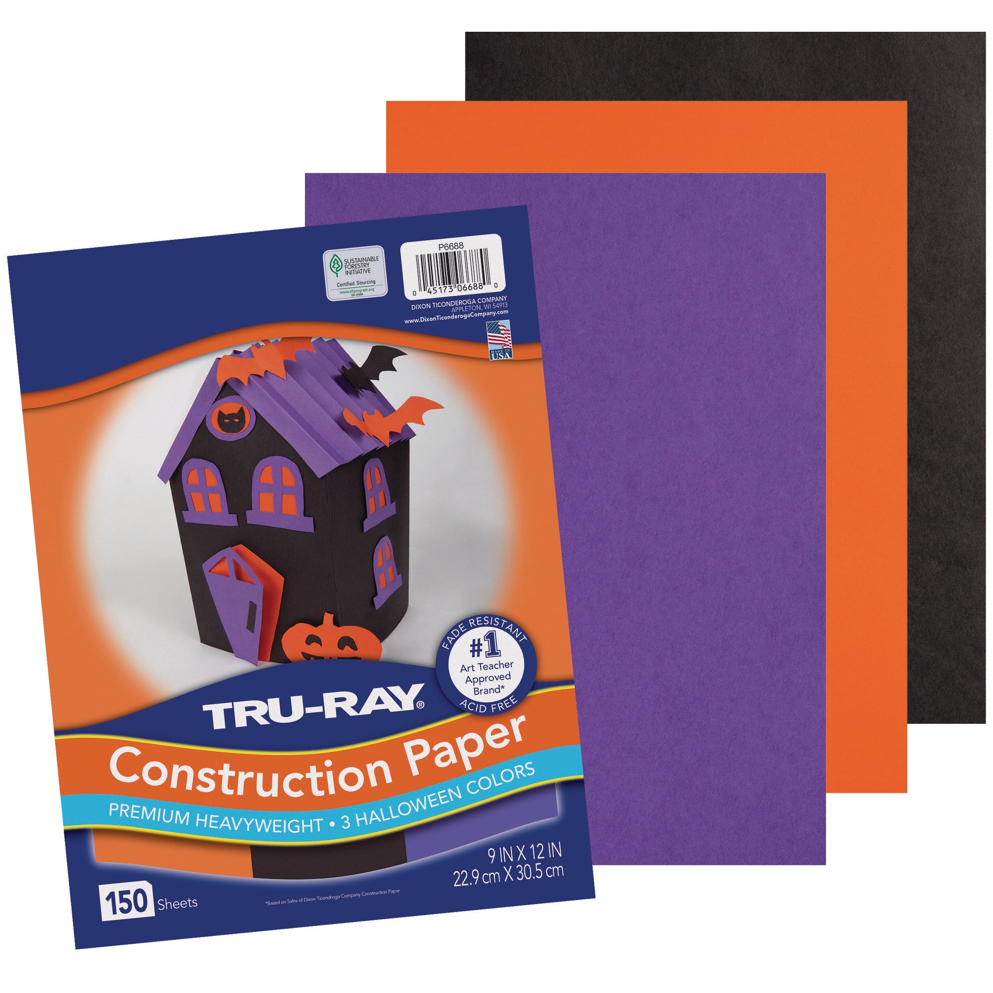 Construction Paper, Heavyweight, Halloween Assortment, Black, Orange, Purple, 9" x 12", 150 sheets