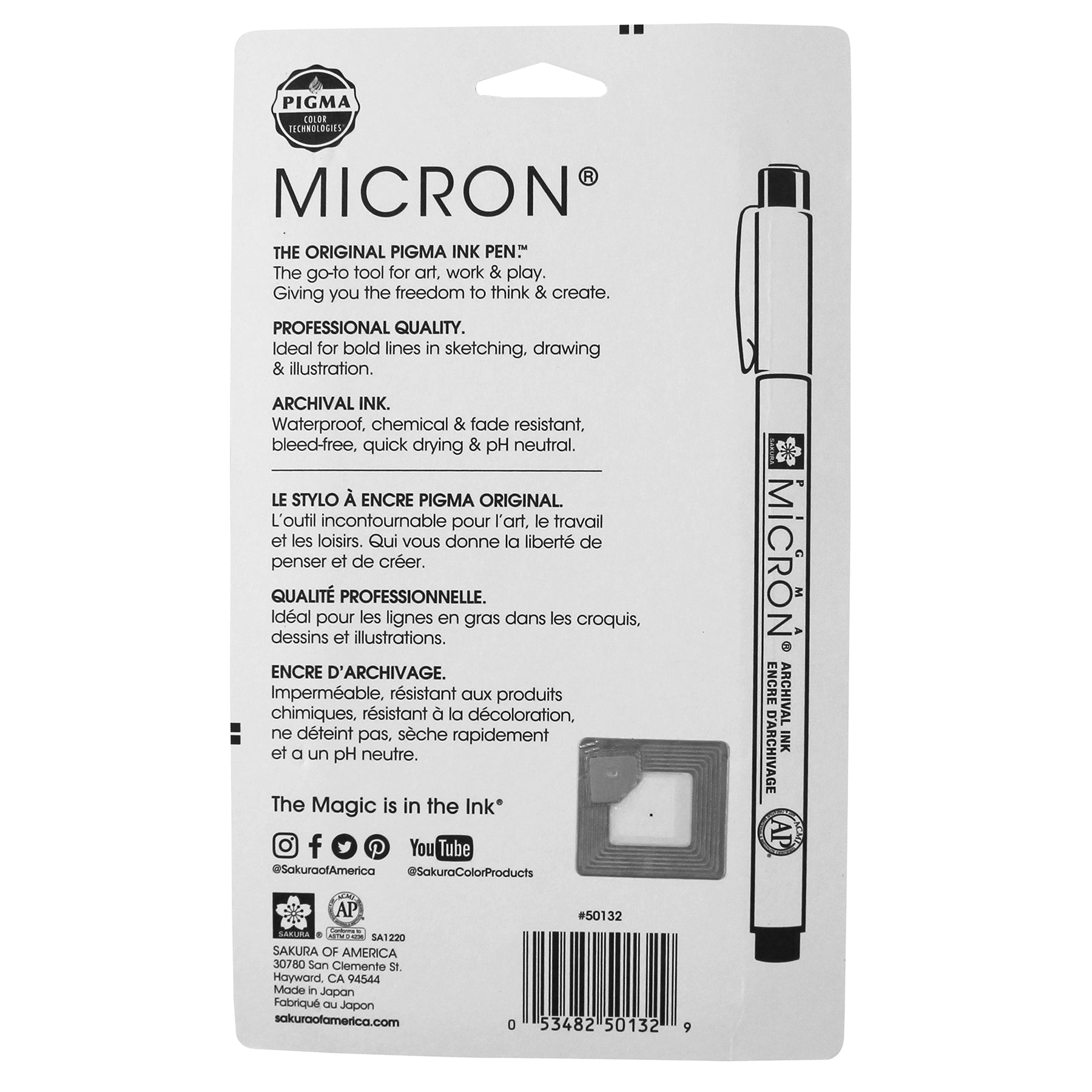 Pigma Micron Pens, Black, Size 12, 6-Pack, Blister Card