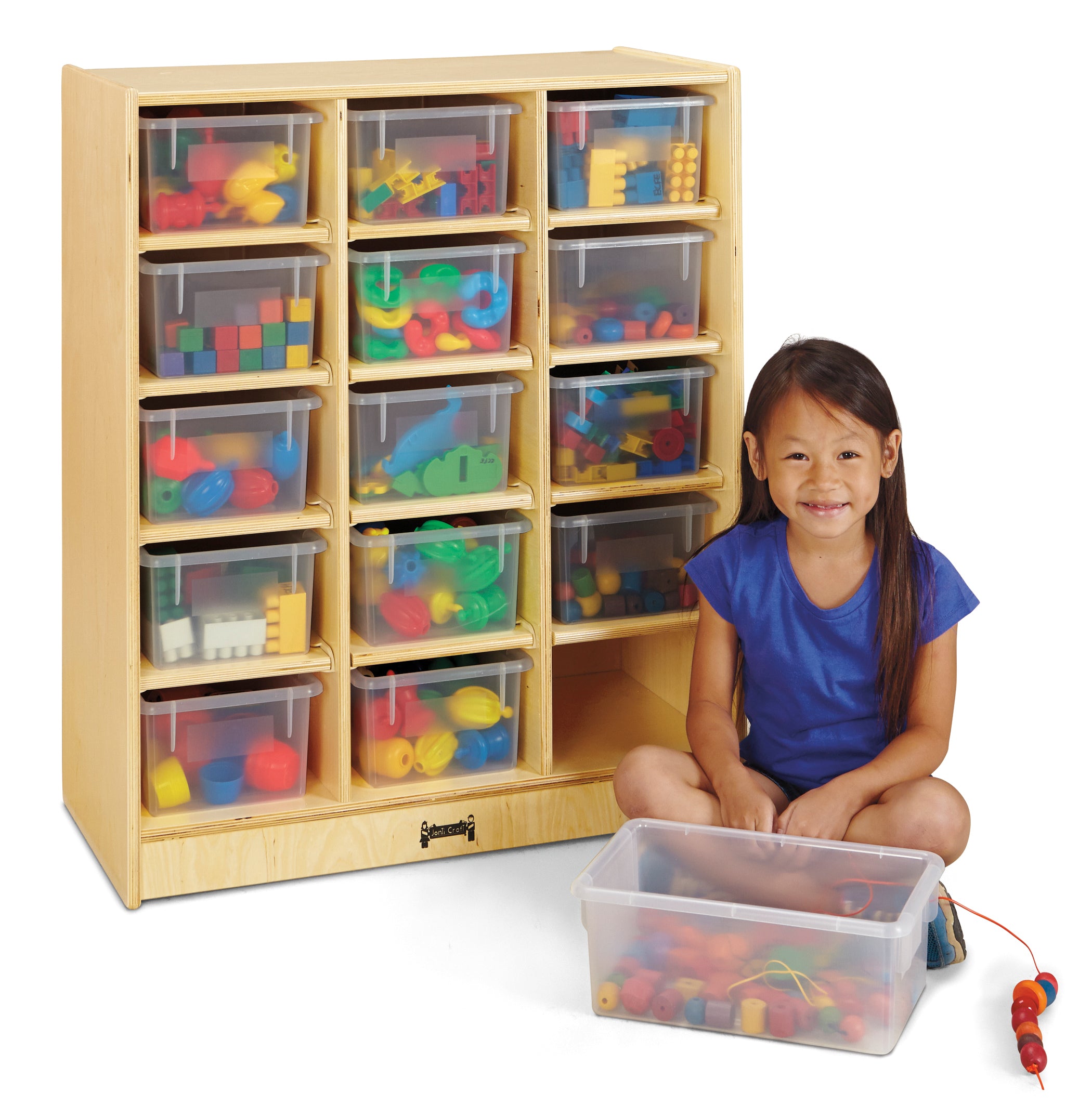 Jonti-Craft® 15 Cubbie-Tray Mobile Unit  with Clear Trays - Plywood Back