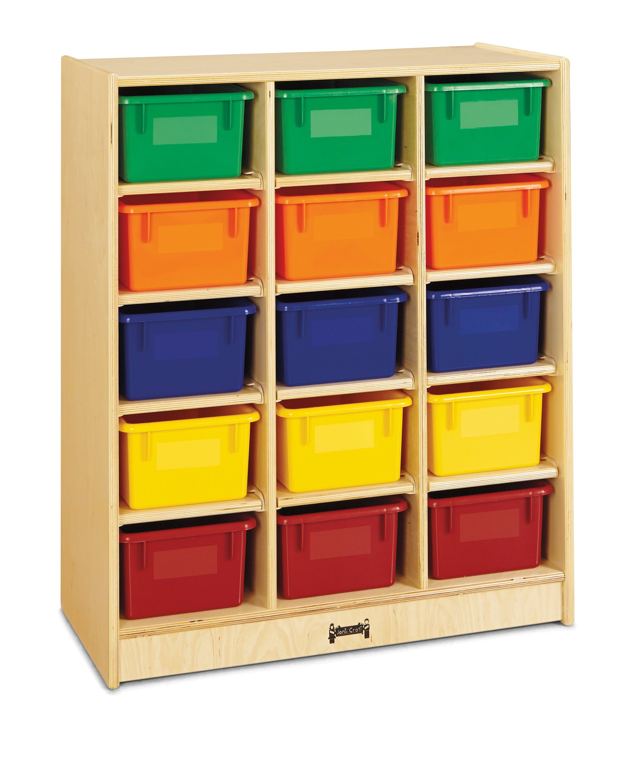 Jonti-Craft® 15 Cubbie-Tray Mobile Unit  with Colored Trays - Plywood Back