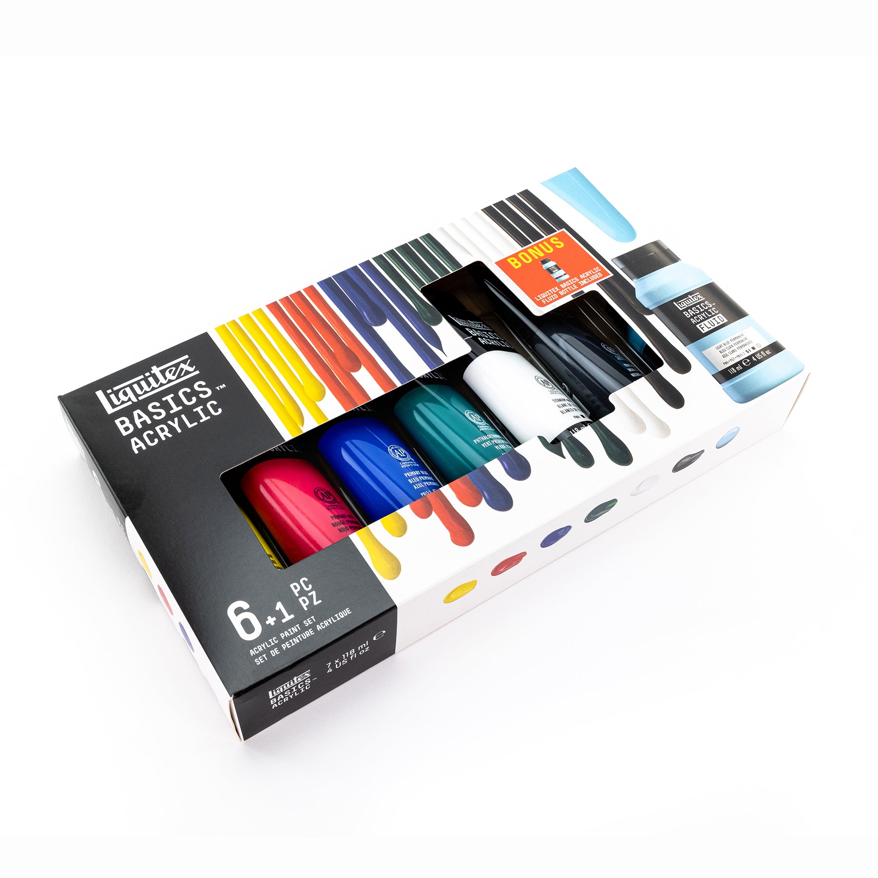 LQ BASICS Acrylic Color 6 x 118ml Tube Set + 1 x 118ml BAF Bottle